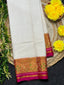 White Gala Border Handwoven Patola Silk Saree