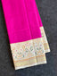 Handwoven Patola Silk Saree Plain Gala Border Pink Body