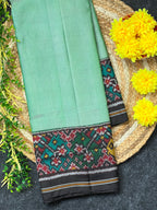 Pista Plain Gala Border With Designer Blouse  Handwoven Patola Silk Saree