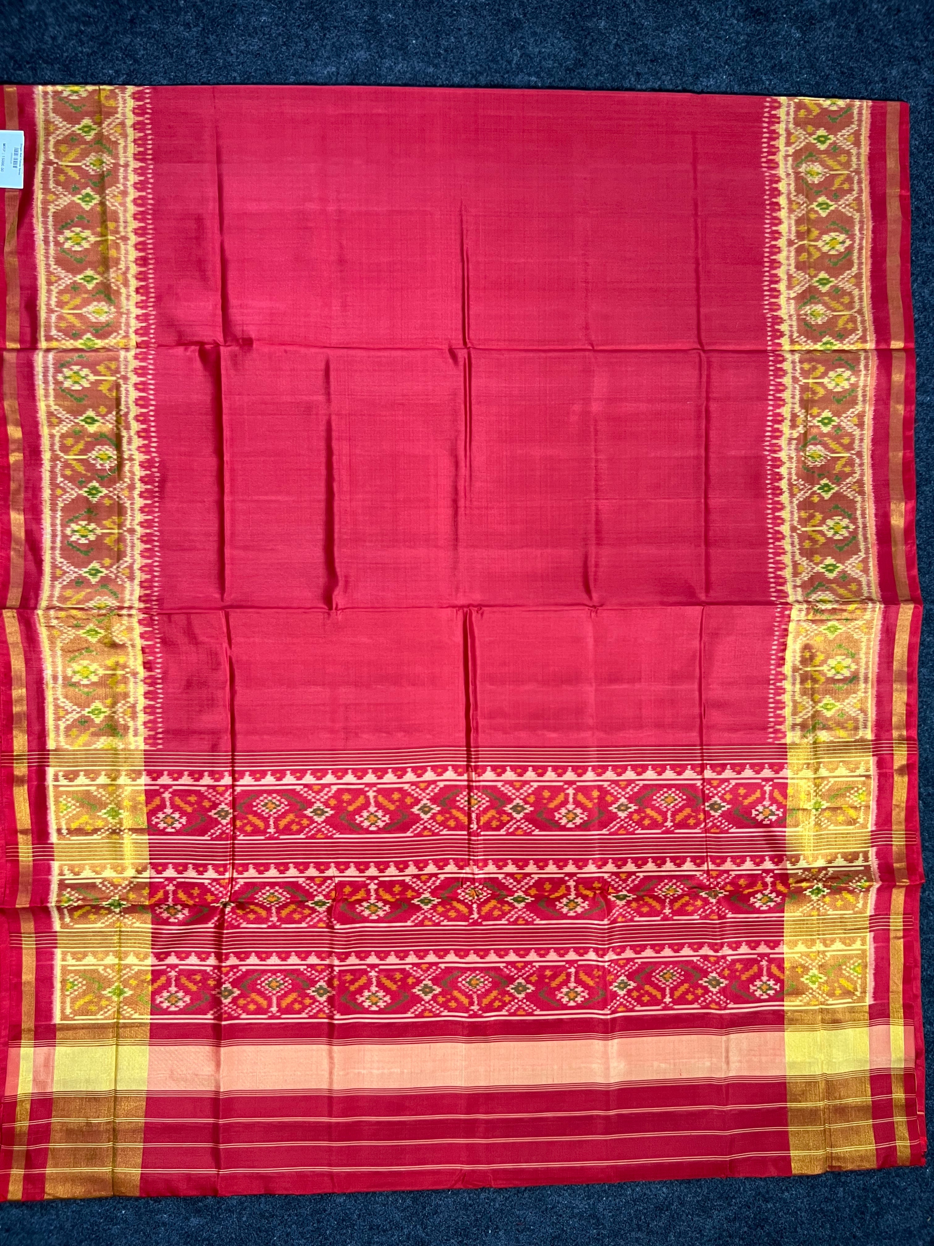 Red Gala Border Handwoven Patola Silk Saree Secondary image