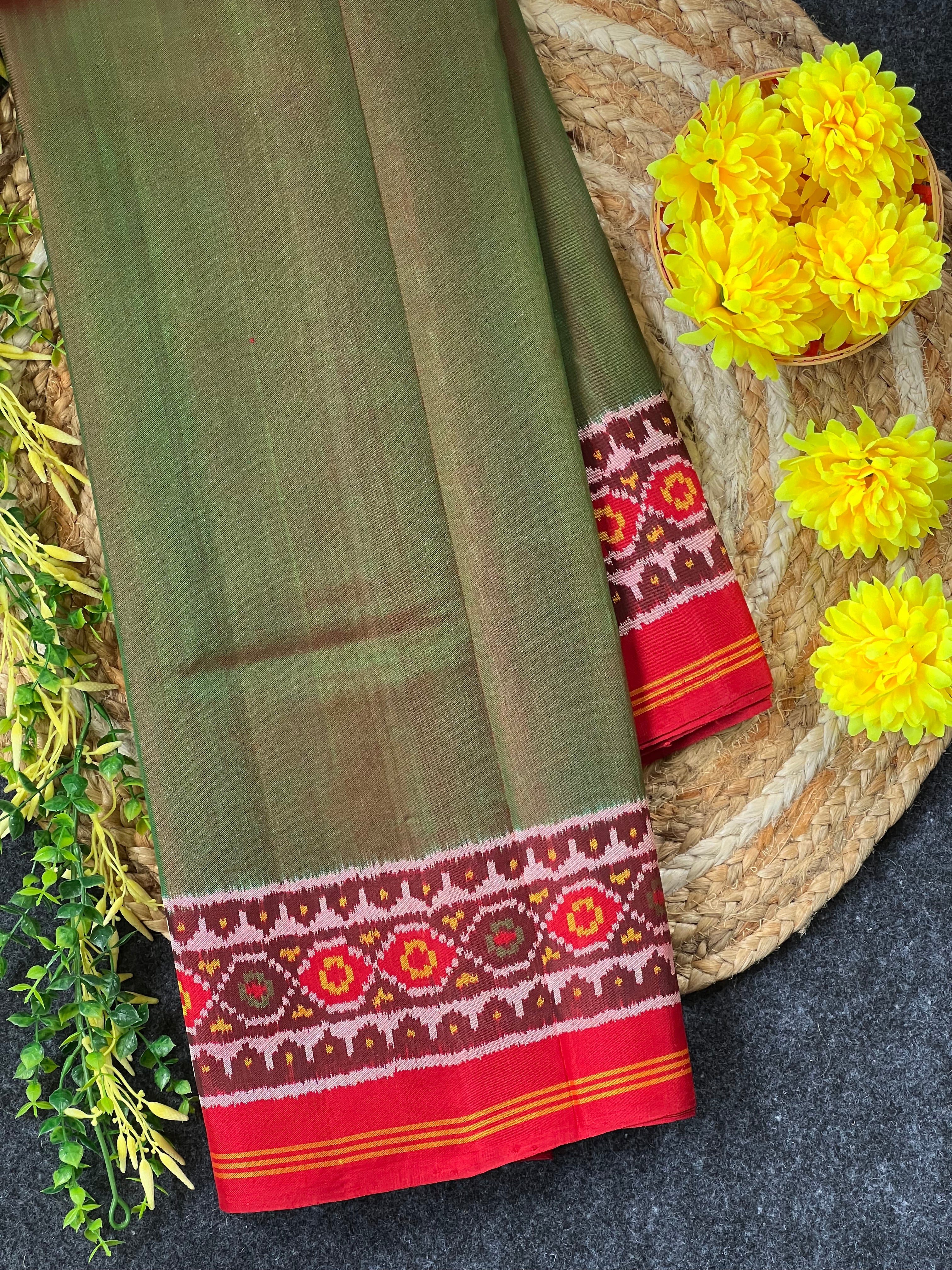 Green Gala Border With Designer Blouse Handwoven Patola Silk Saree
