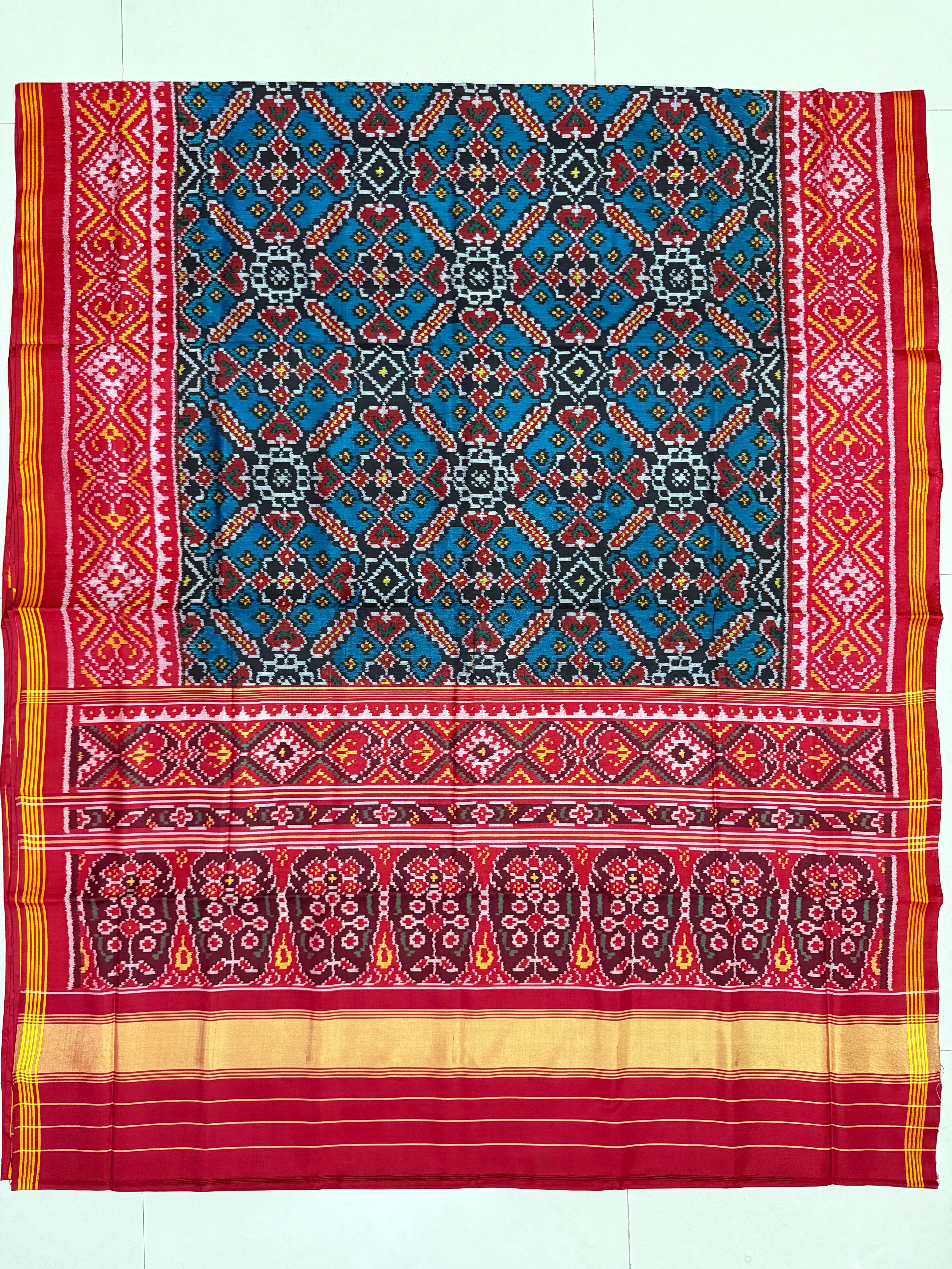 Blue Manekchok Traditional Design Handwoven Patola Silk Saree