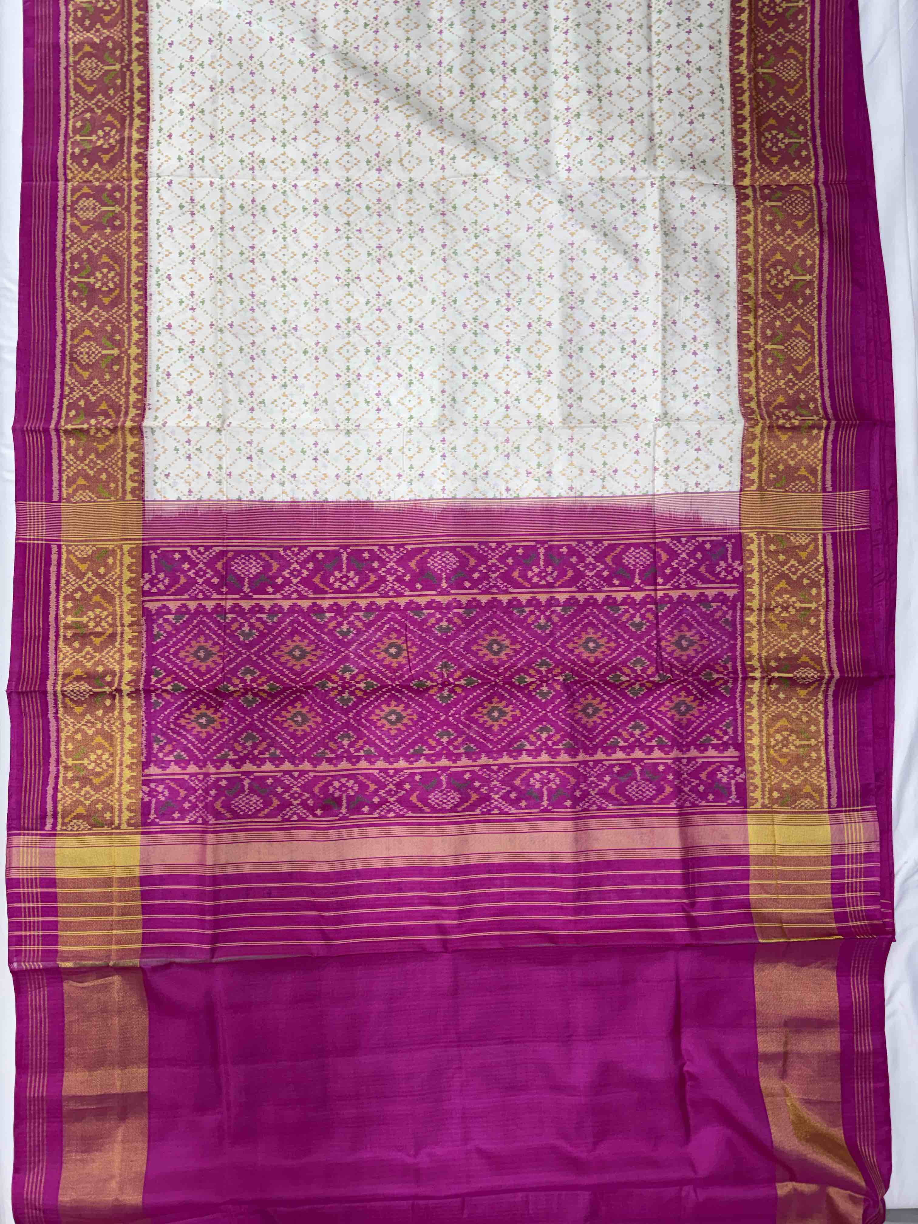 White and Pink Color Handwoven Patola Silk Saree