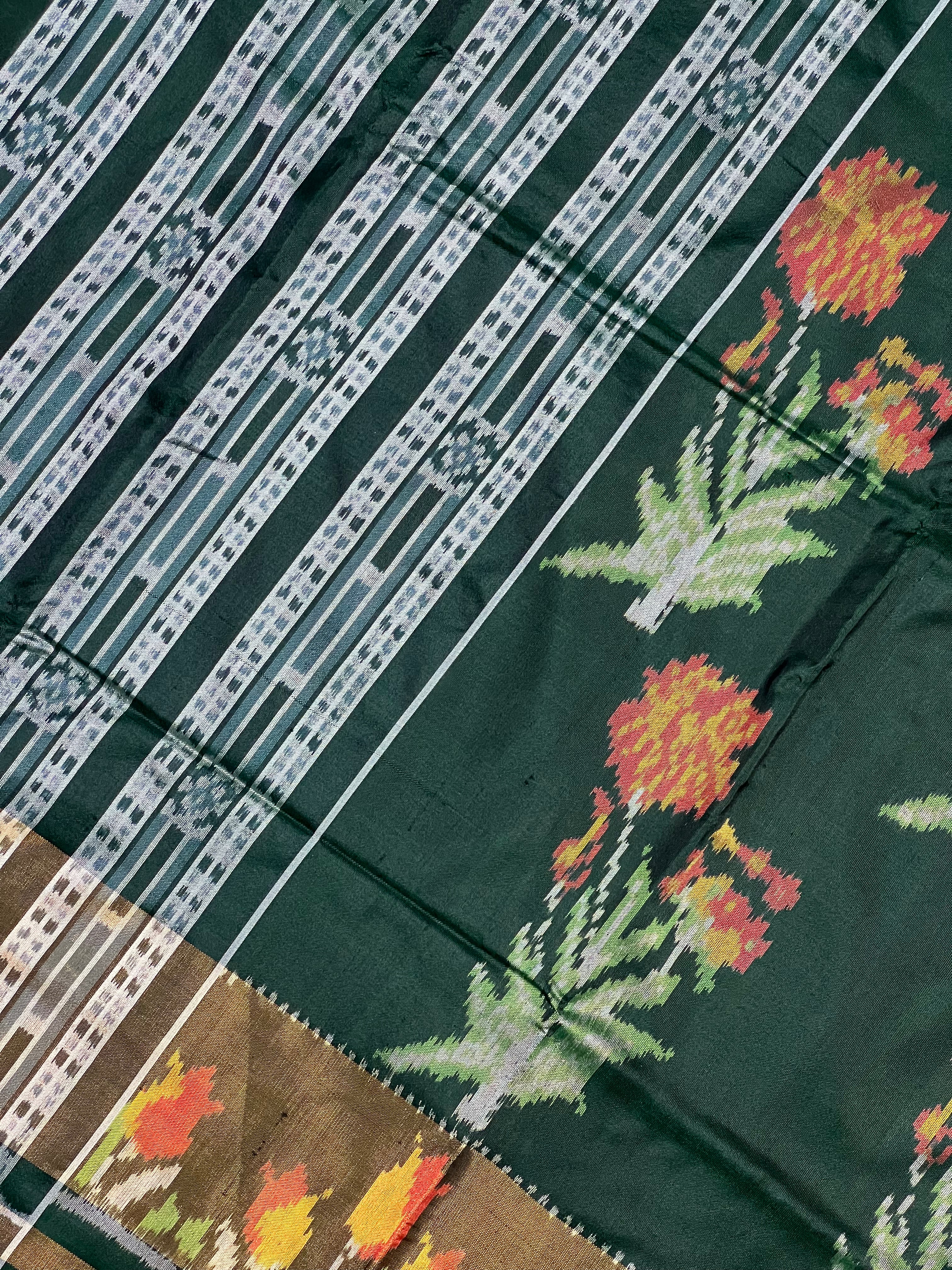 Bottel Green Fancy Design Handwoven Patola Silk Saree