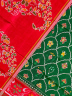 Red-Green Fancy Design Handwoven Patola Silk Saree