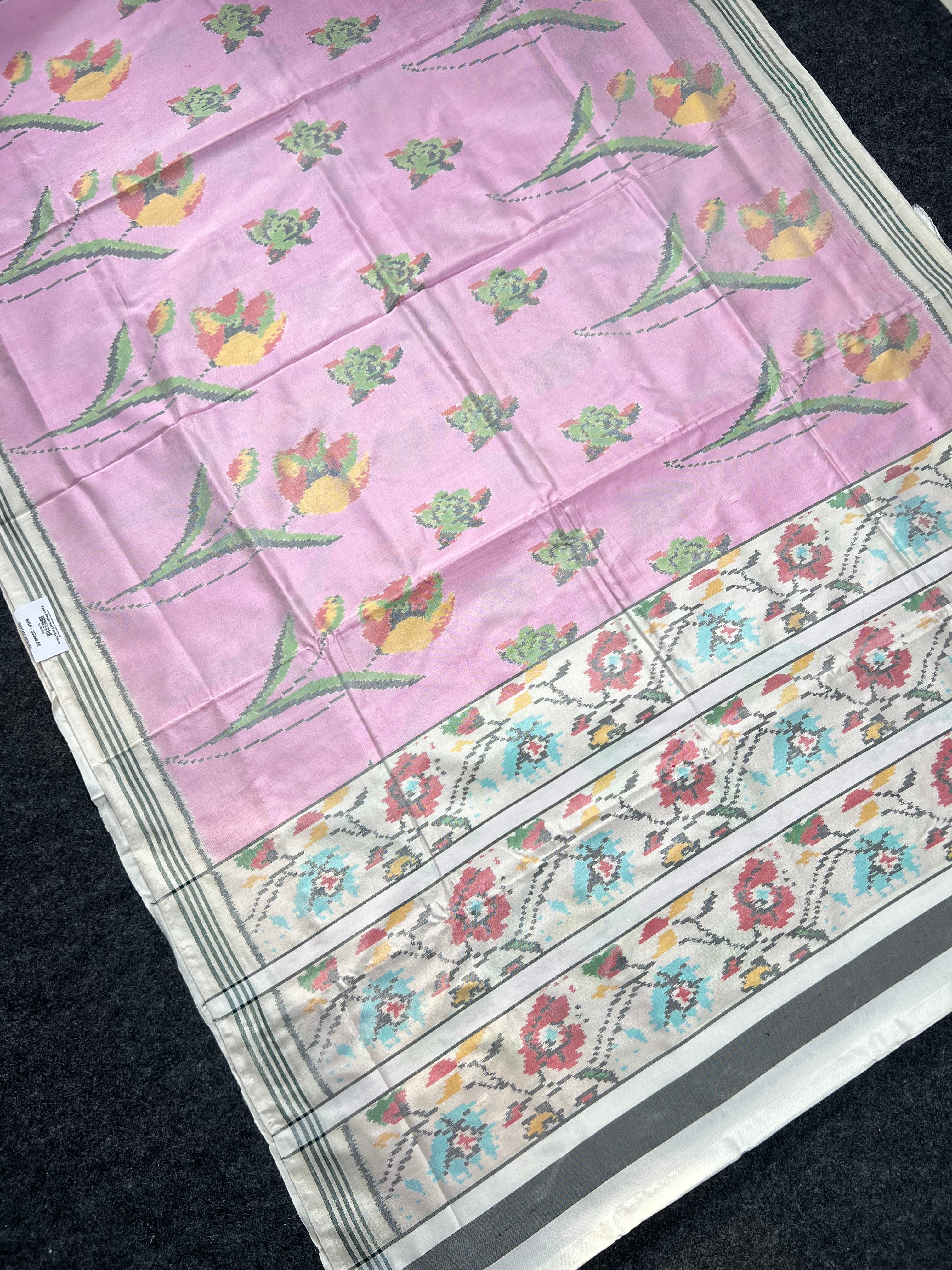 Pastel Pink Flower Design Handwoven Patola Silk Saree