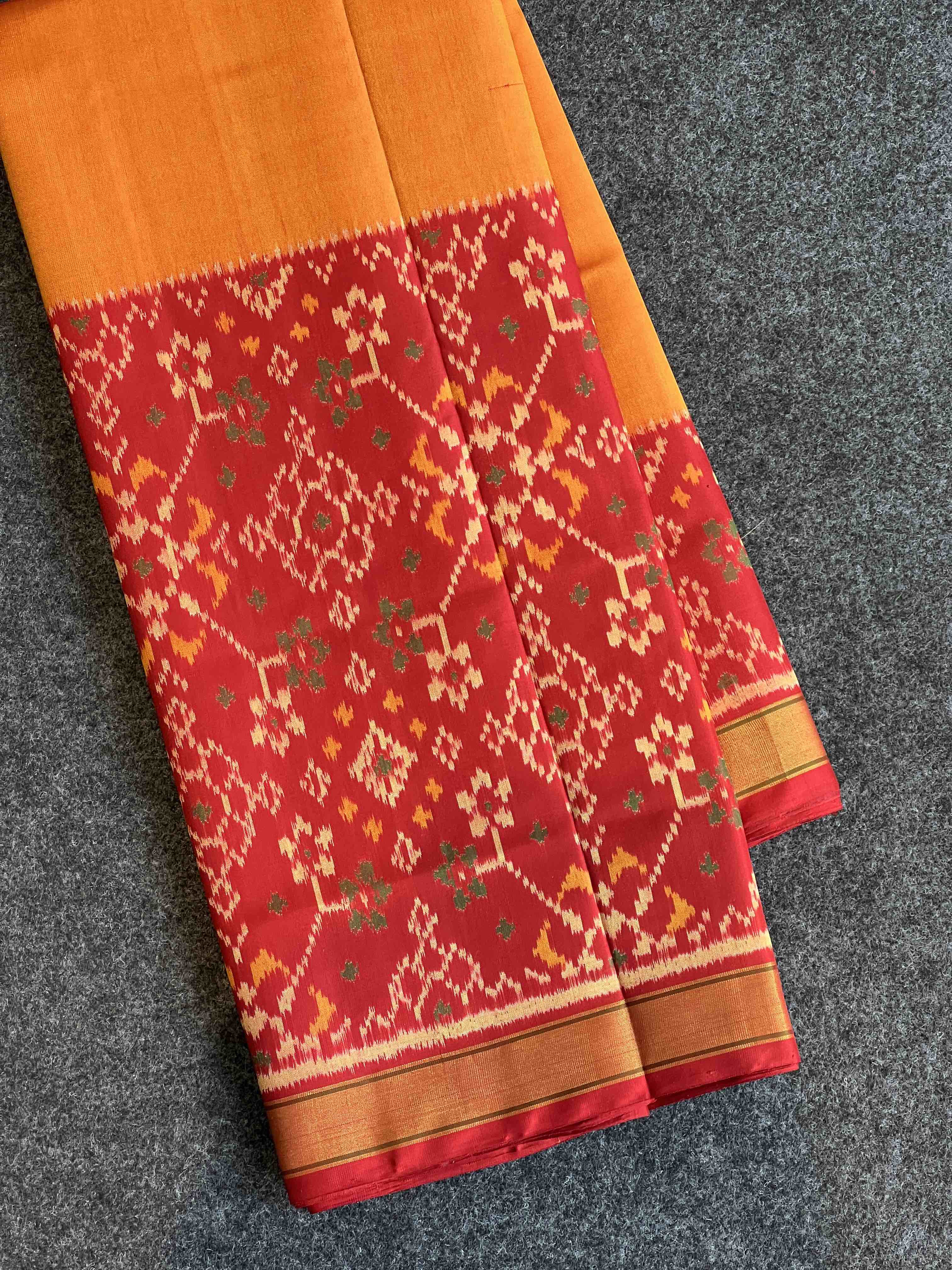 Handwoven Patola Silk Saree Scut Border Navratna