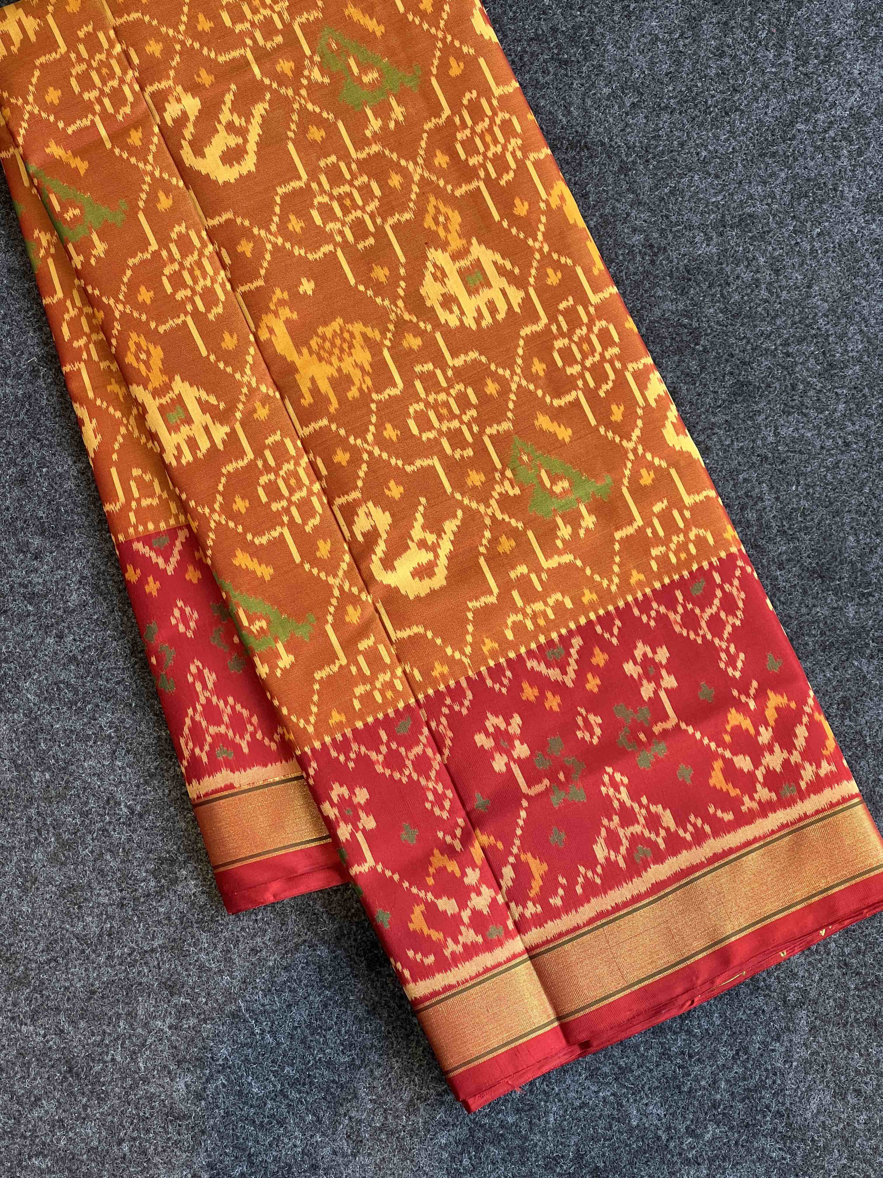 Handwoven Patola Silk Saree Narikunjan Mustard