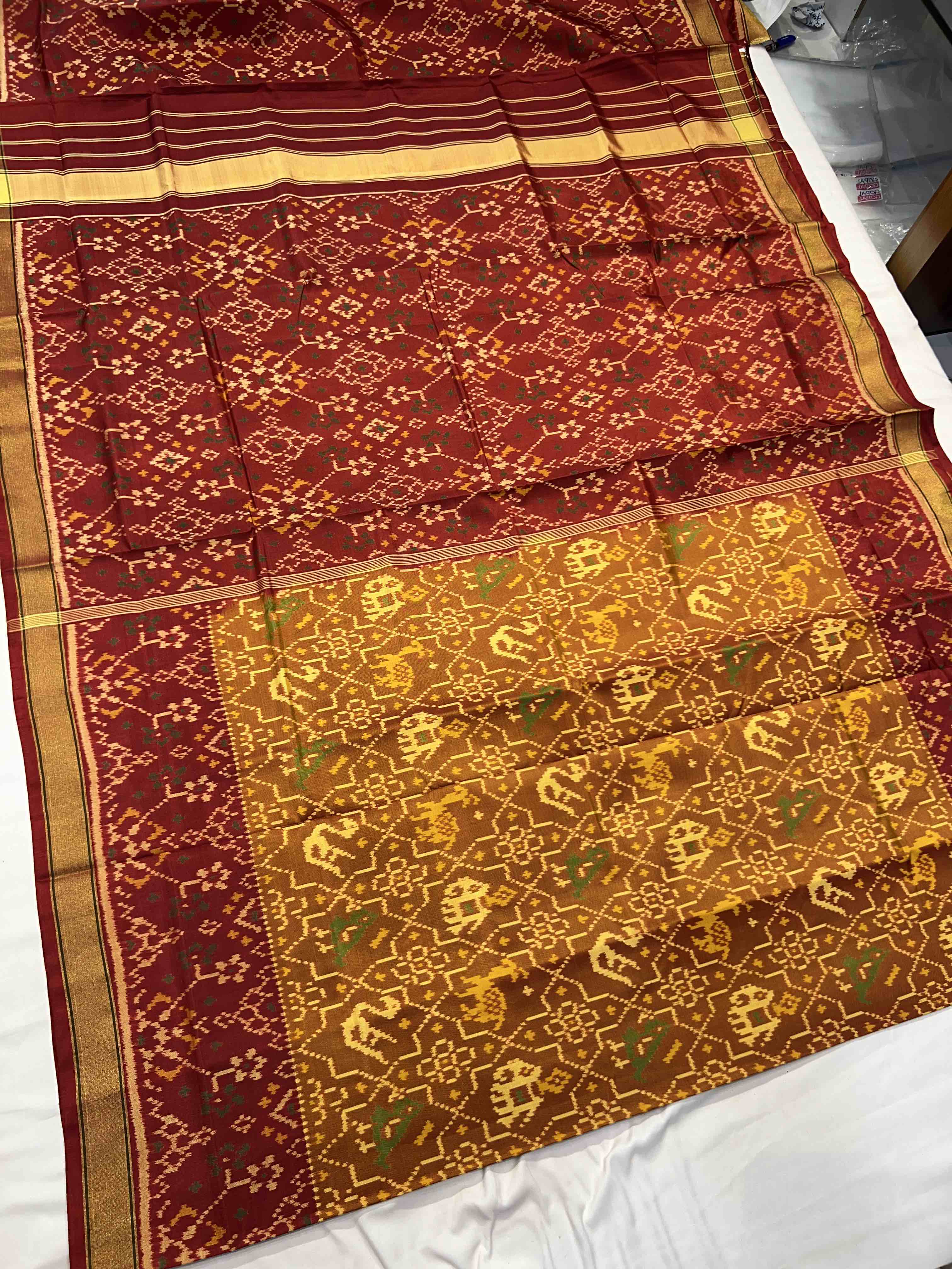 Handwoven Patola Silk Saree Narikunjan Mustard