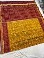 Handwoven Patola Silk Saree Navratna mustard & red
