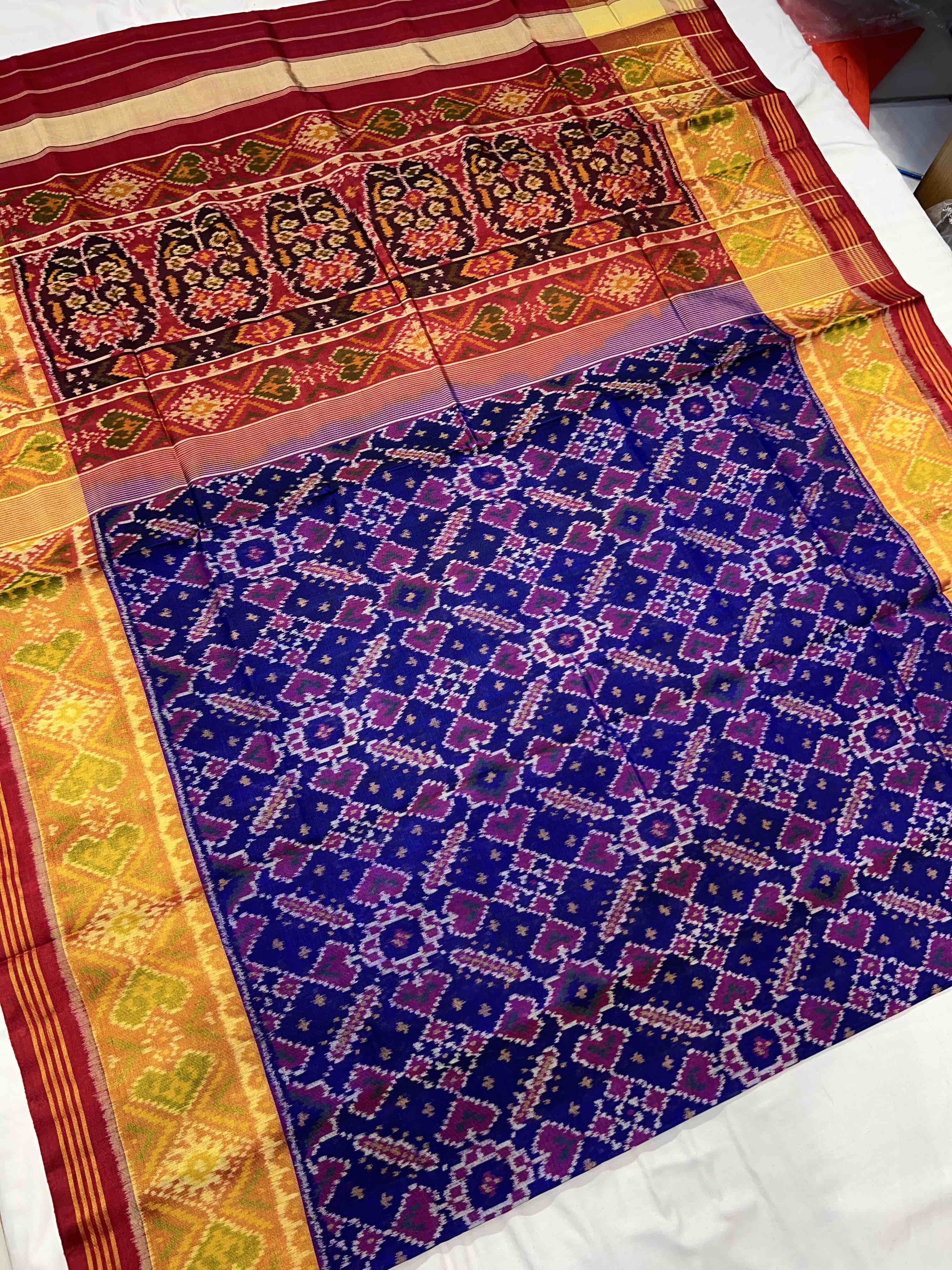 Handwoven Patola Silk Saree ManekChowk Blue & red Secondary image