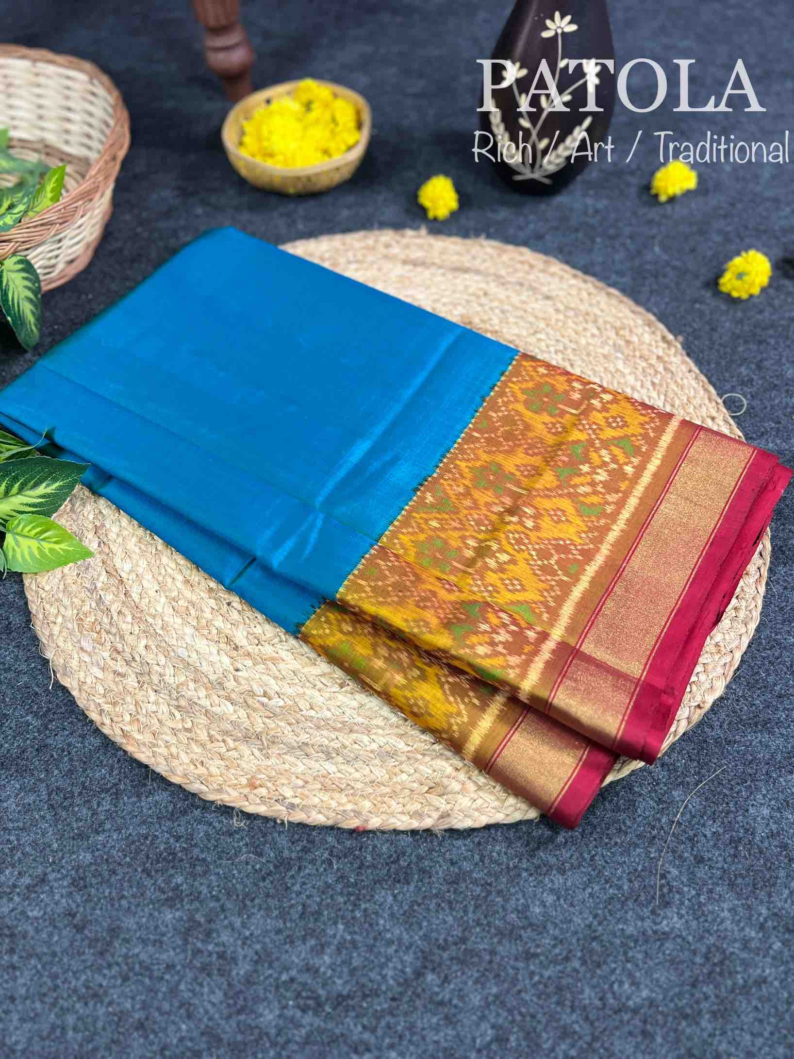 Handwoven Patola Silk Saree Plain Gala Border