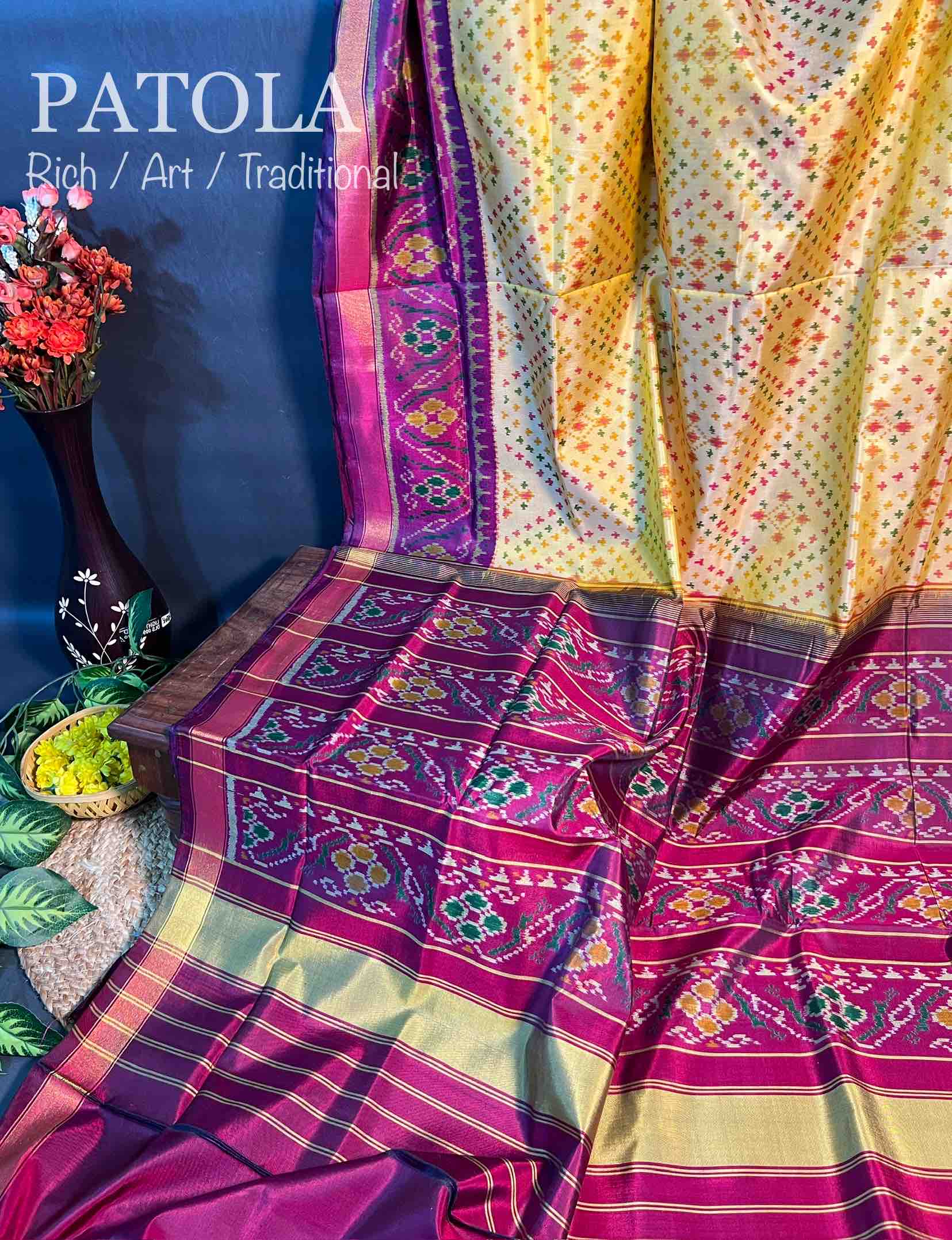 Handwoven Patola Silk Saree Traditional Butti Design