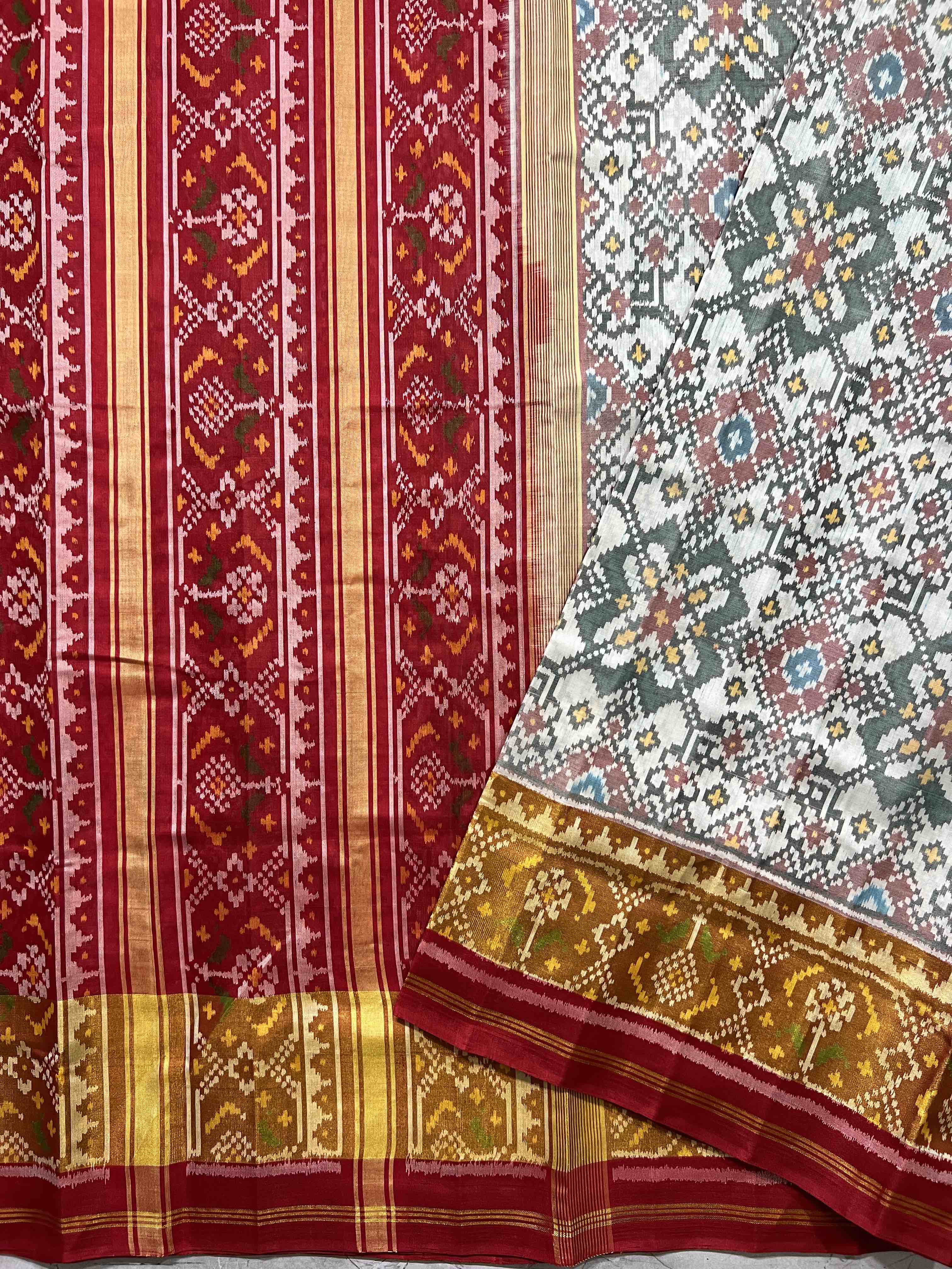 Handwoven Patola Silk Saree Navratna White