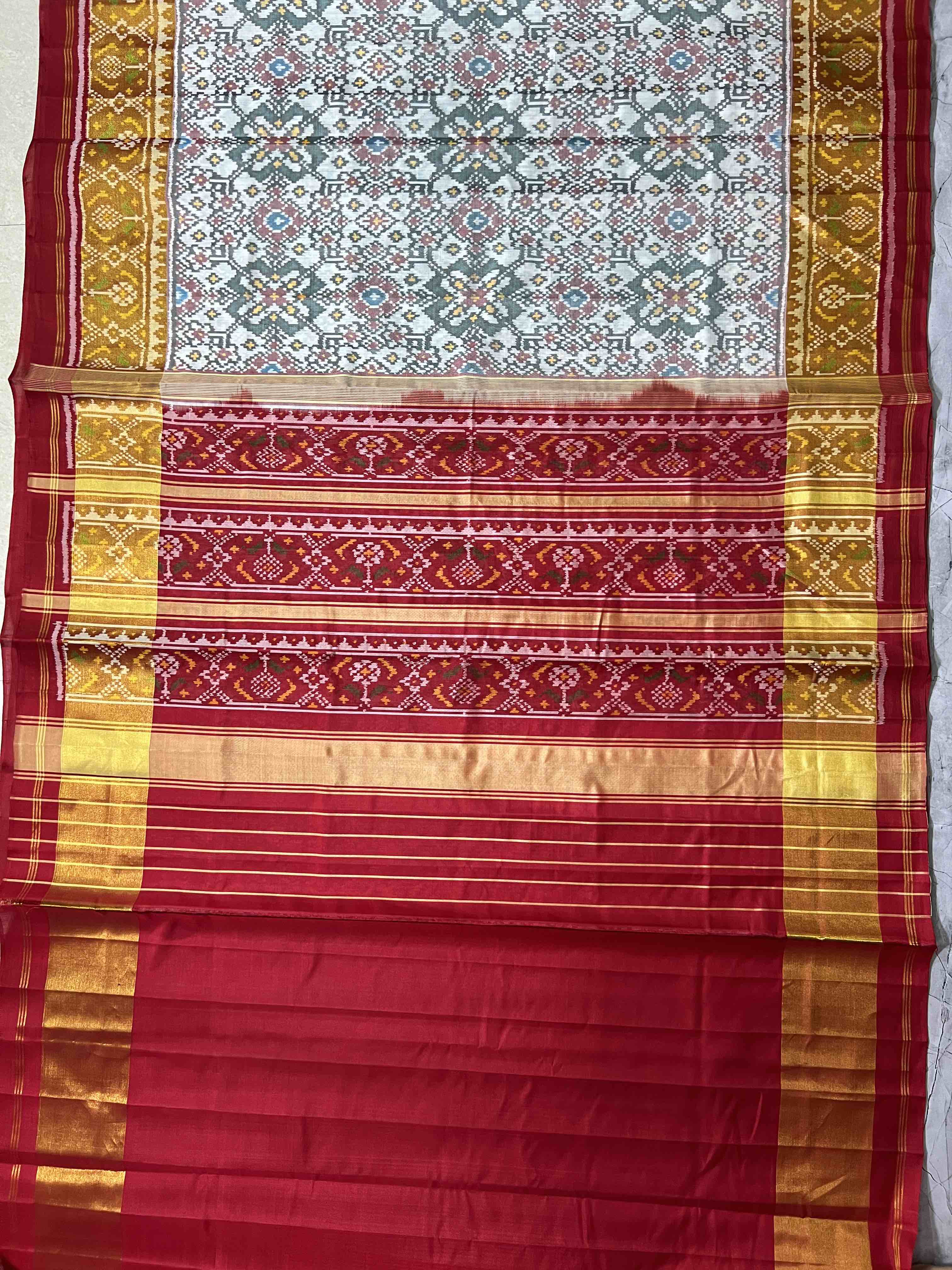 Handwoven Patola Silk Saree Navratna White