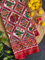 Handwoven Double Ikat Patola Silk Saree Adtala White