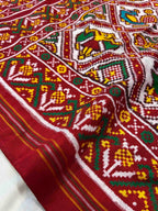 Handwoven Double Ikat Patola Silk Saree Adtala White