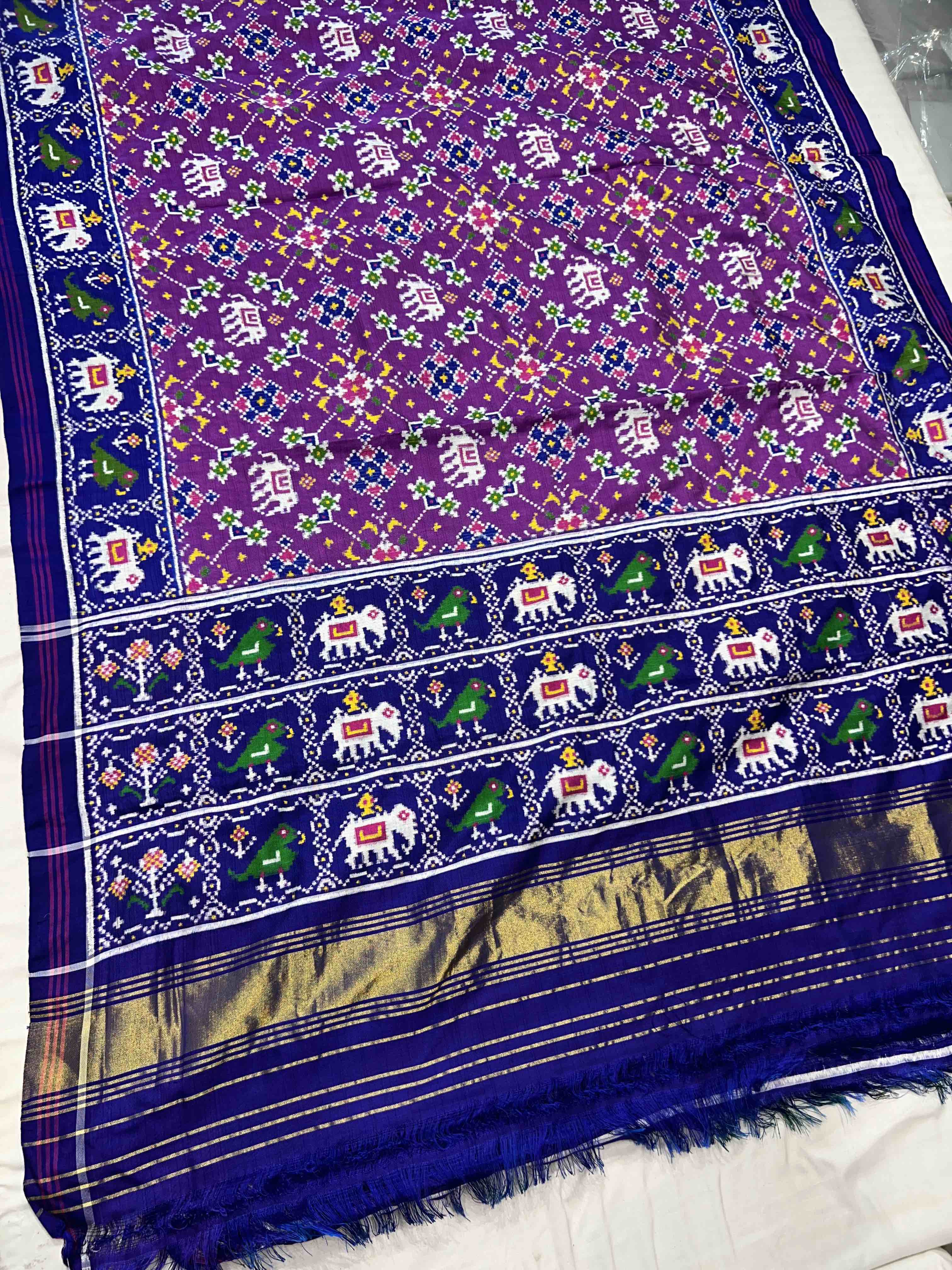 Handwoven Double Ikat Patola Silk Saree Navratna Design Secondary image