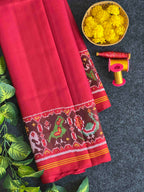 Handwoven Patola Silk Saree Gala Border With Designer Blouse