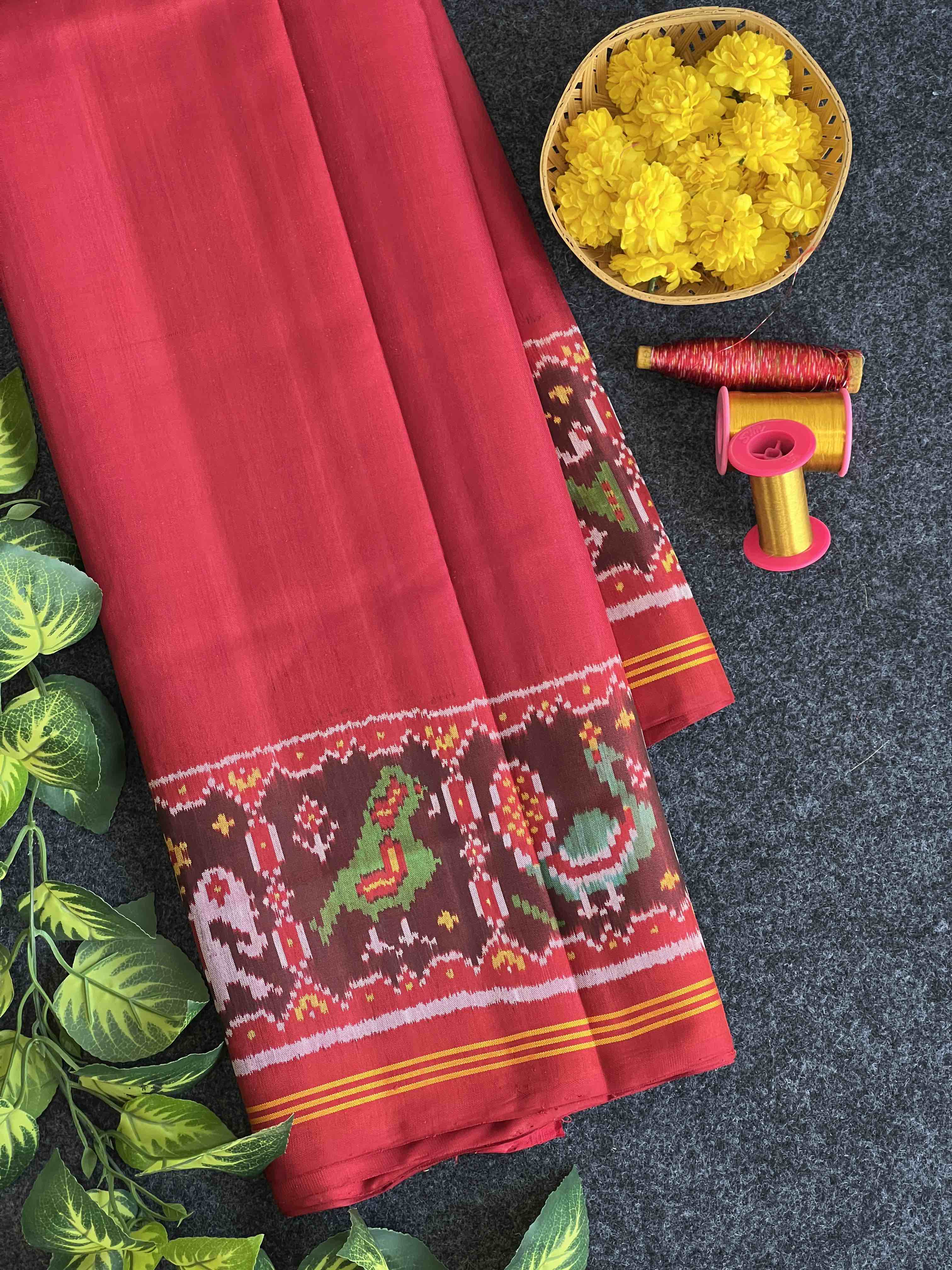 Handwoven Patola Silk Saree Gala Border With Designer Blouse