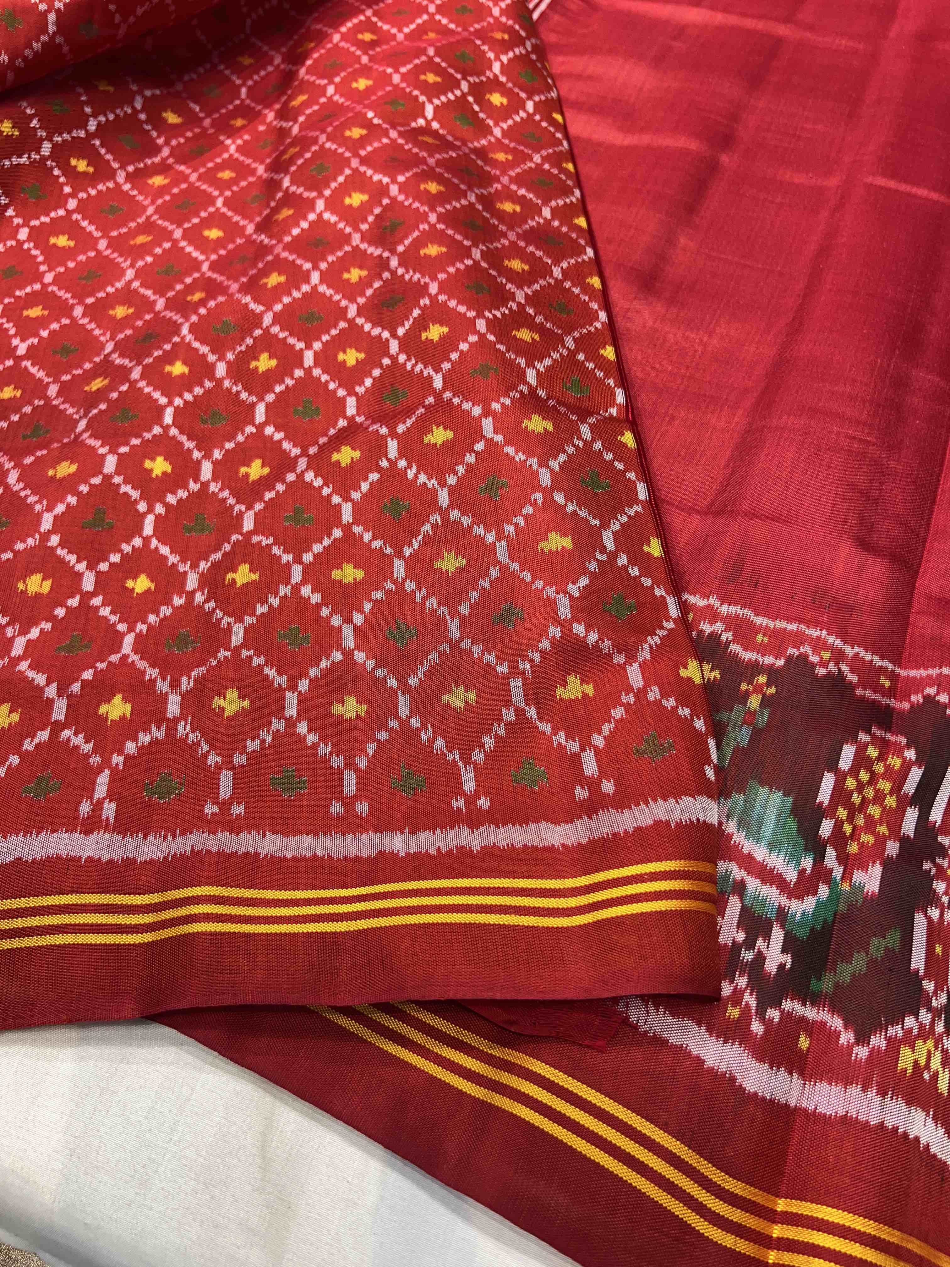 Handwoven Patola Silk Saree Gala Border With Designer Blouse