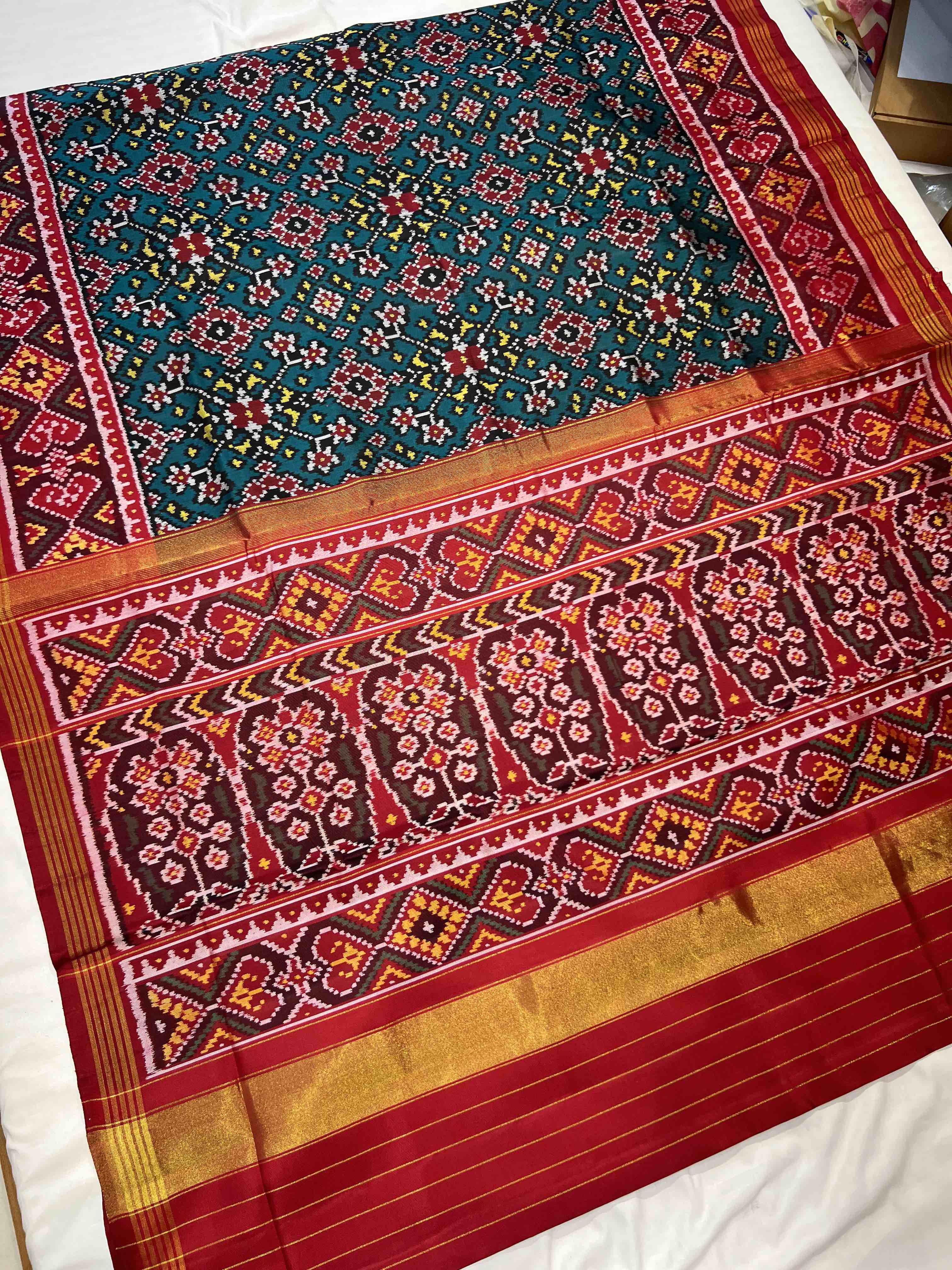 Handwoven Patola Silk Saree Navratna