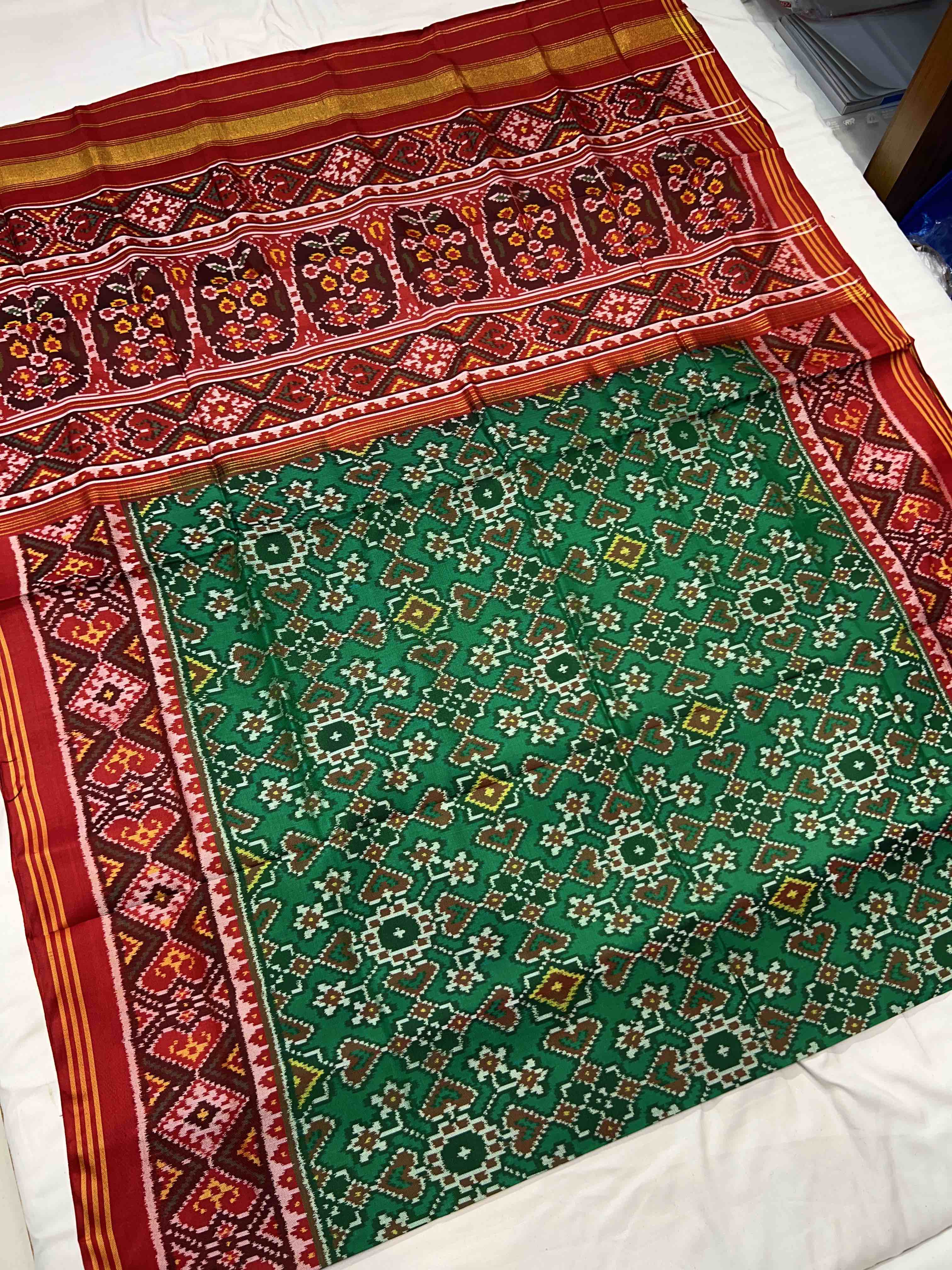 Handwoven Patola Silk Saree Navratna Manekchowk Mix