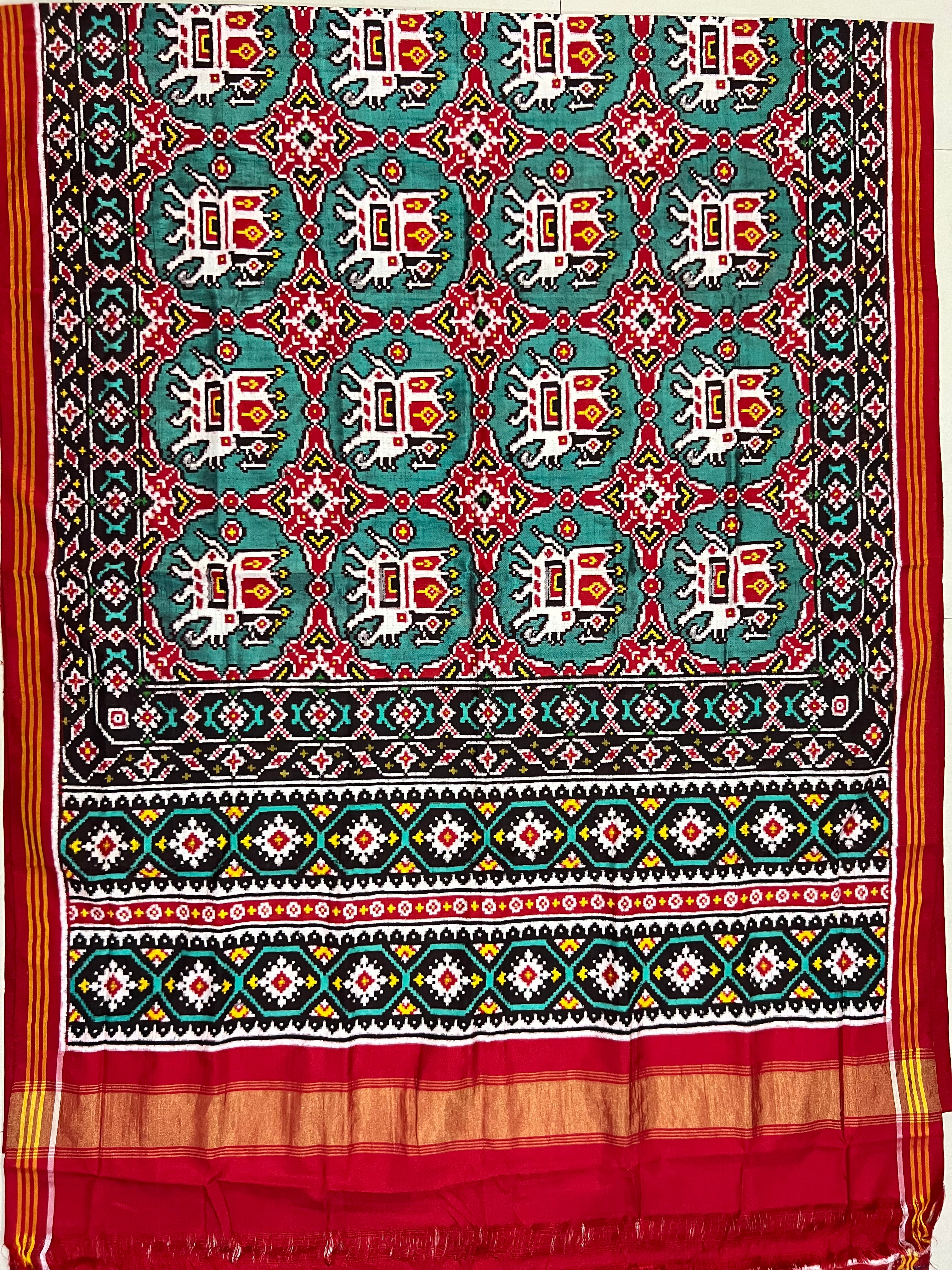 Big Elephant Design Handwoven Double Ikat Patola Silk Saree Secondary image