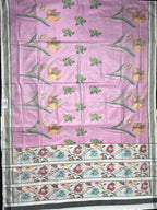 Pastel Pink Flower Design Handwoven Patola Silk Saree