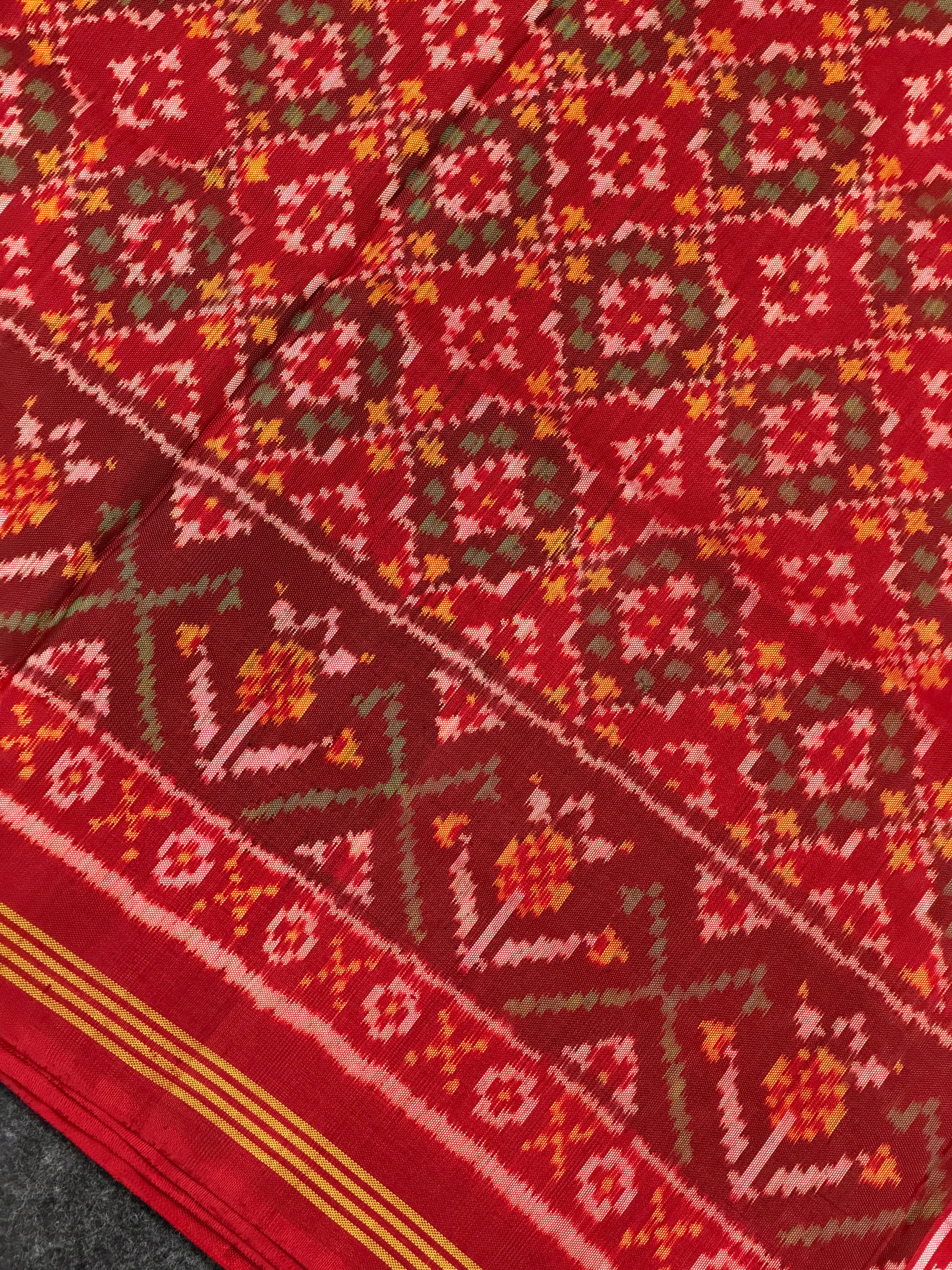 Handwoven Patola Silk Saree Button Ful Red