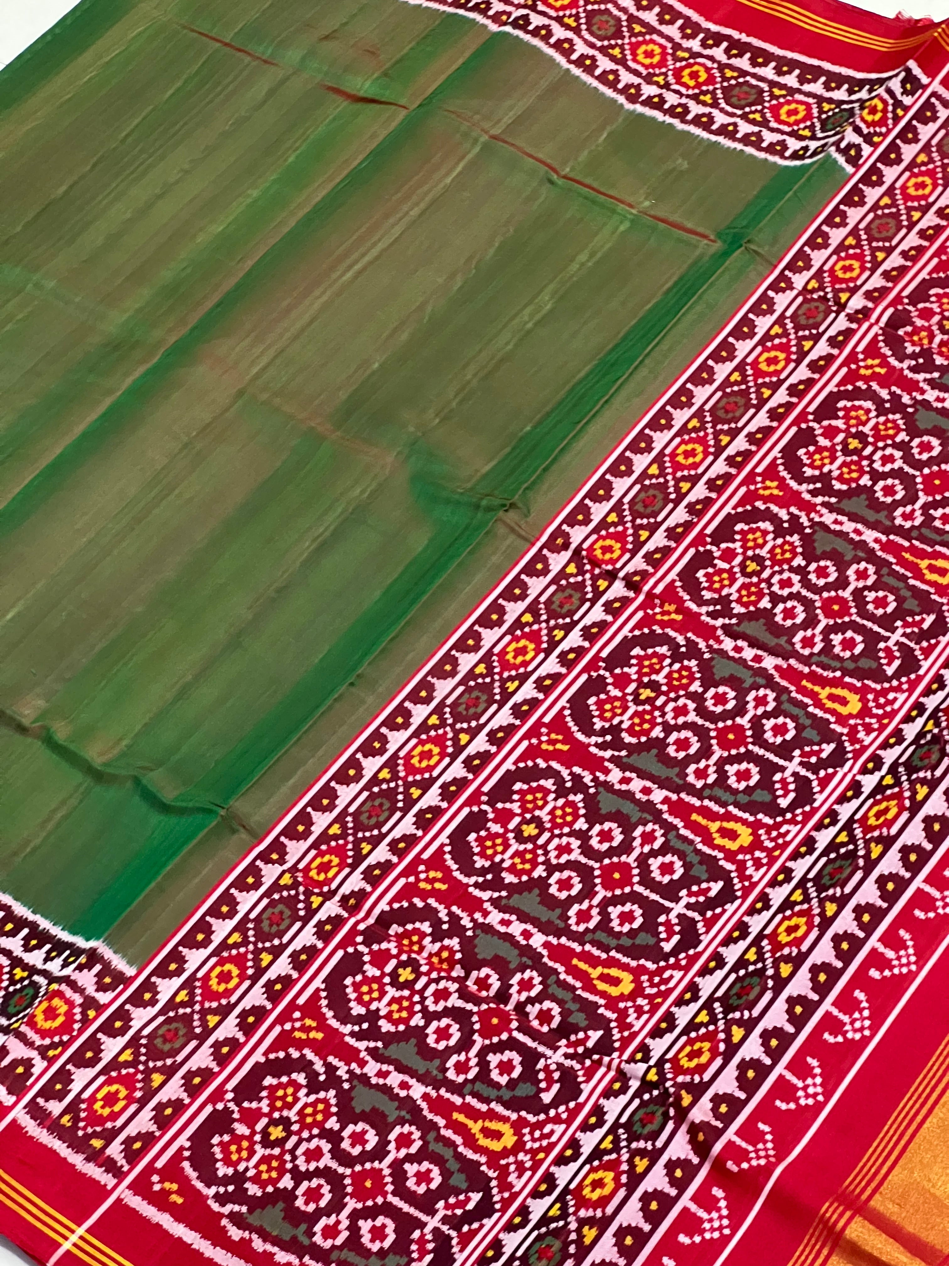 Green Gala Border With Designer Blouse Handwoven Patola Silk Saree