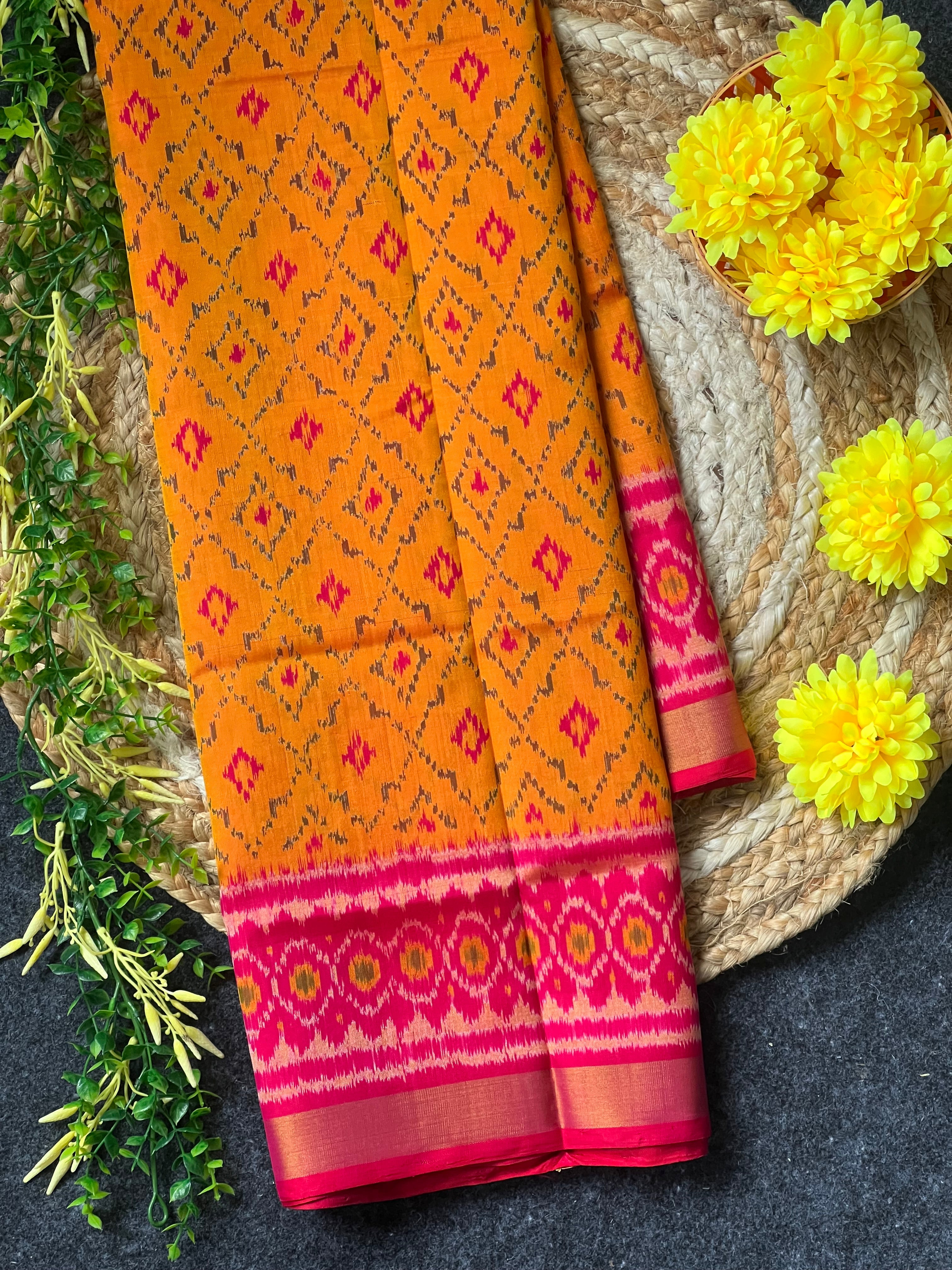 Mustard Orange Traditional Design Handwoven Patola Silk Saree Main image
