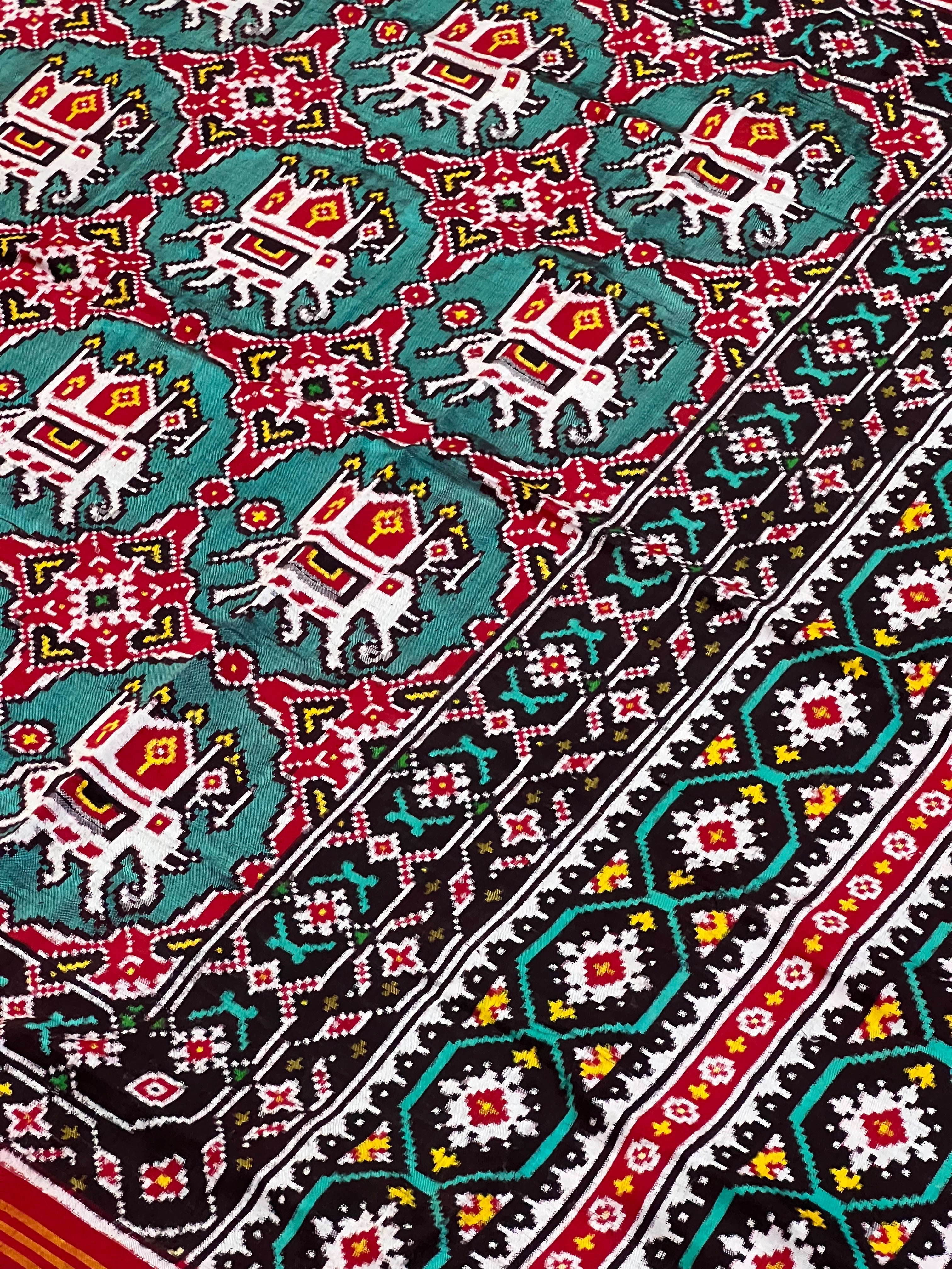 Big Elephant Design Handwoven Double Ikat Patola Silk Saree