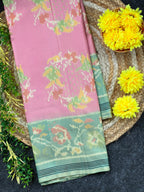 Pastel Pink-Green Handwoven Patola Silk Saree
