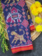 Big Cheetah And Elephant Design Handwoven Patola Silk Saree
