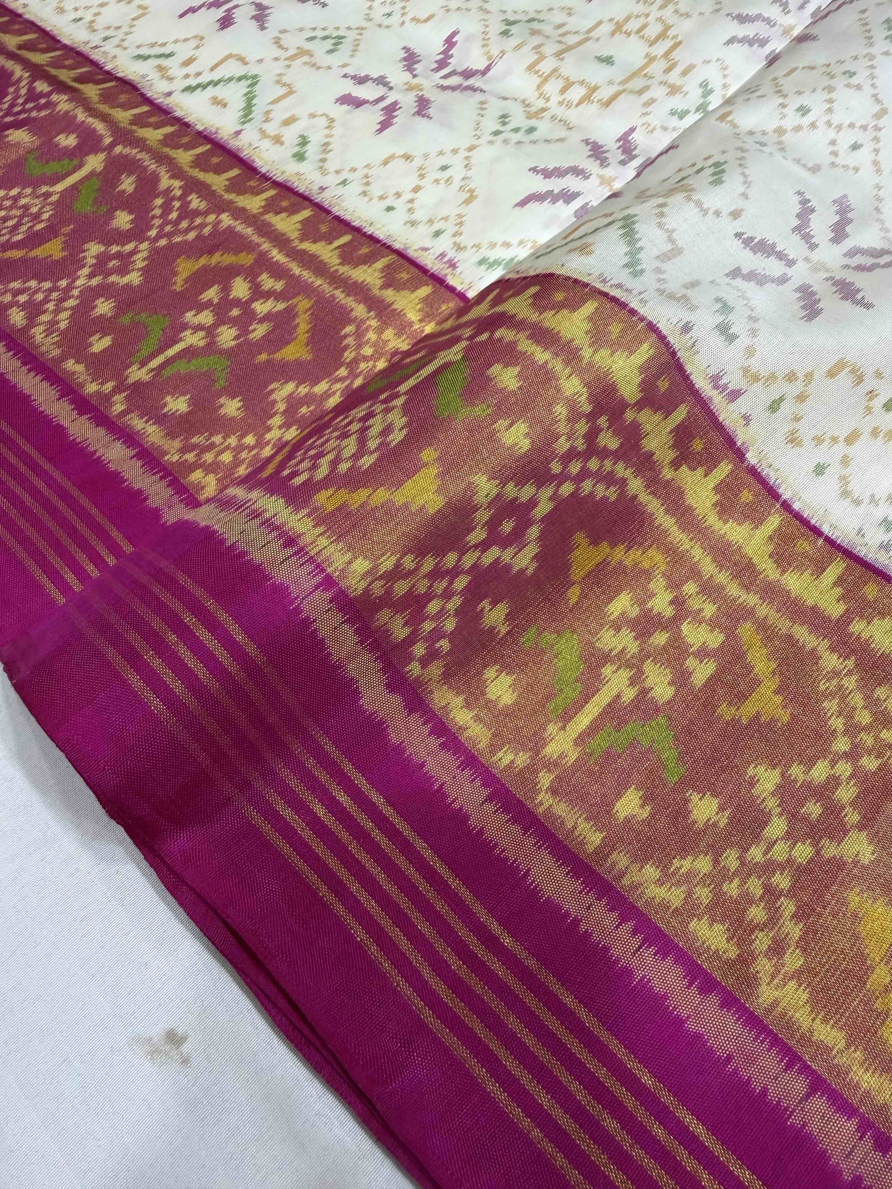 White Color Fancy Design Handwoven Patola Silk Saree