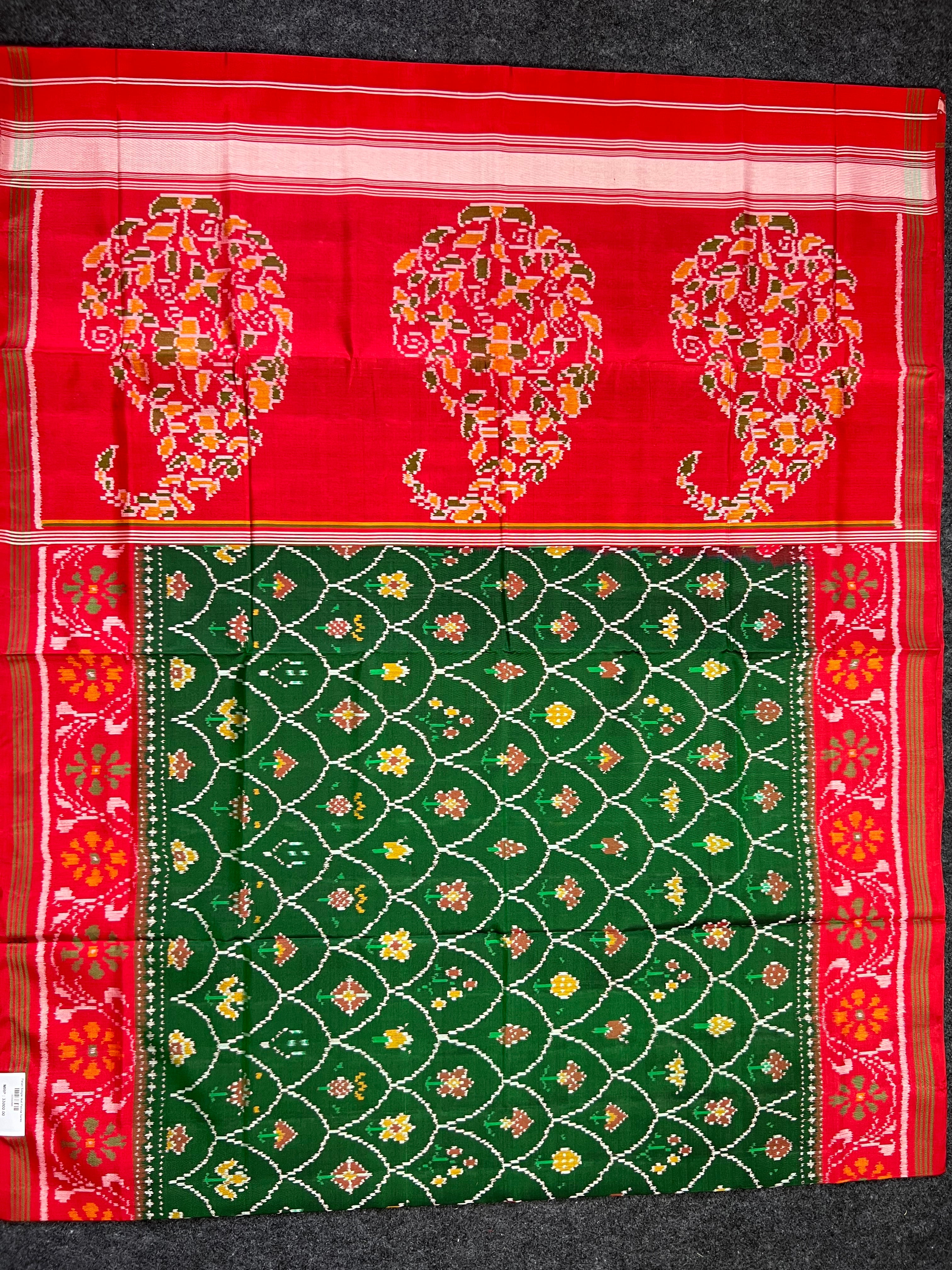 Red-Green Fancy Design Handwoven Patola Silk Saree