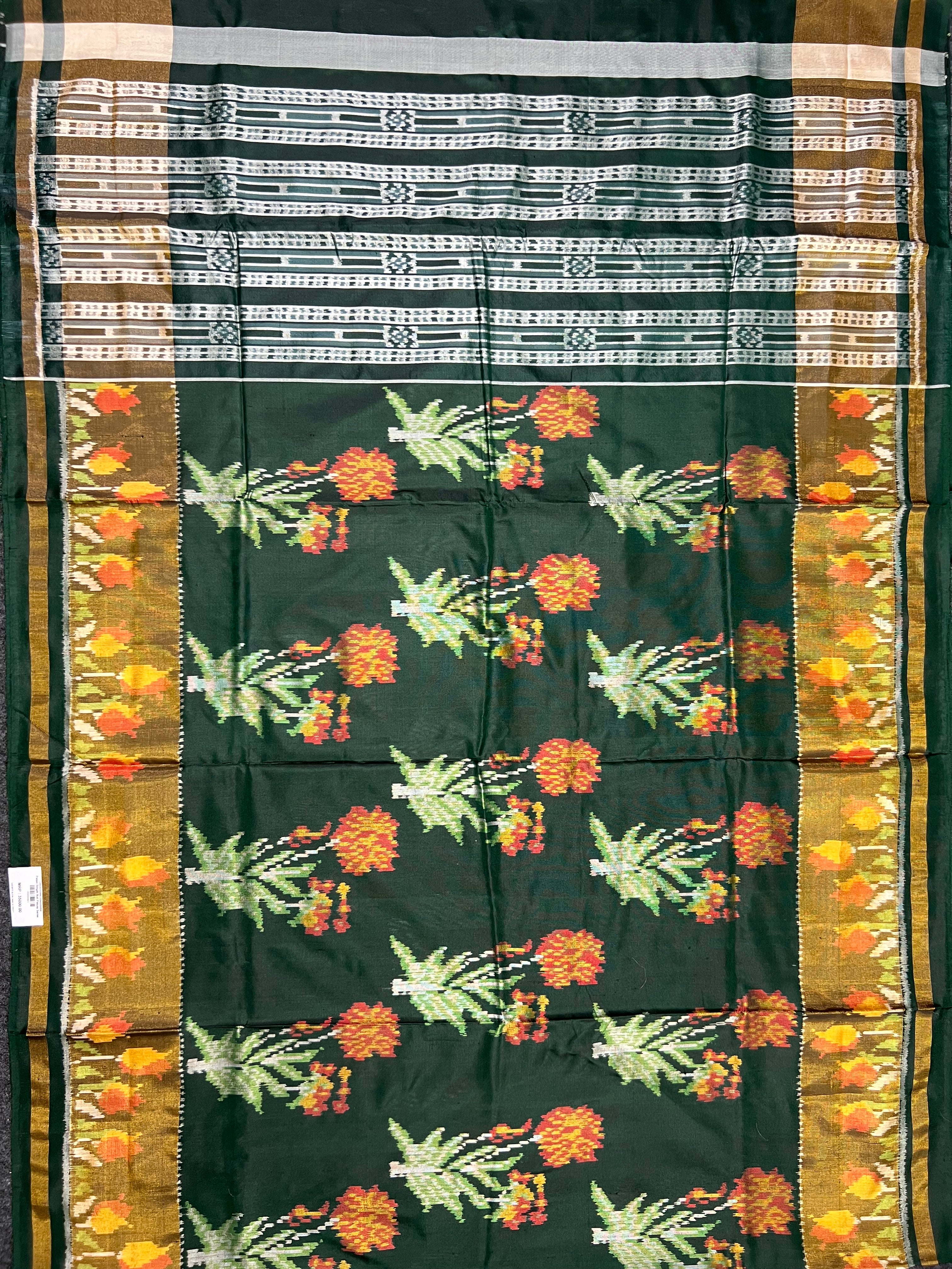 Bottel Green Fancy Design Handwoven Patola Silk Saree