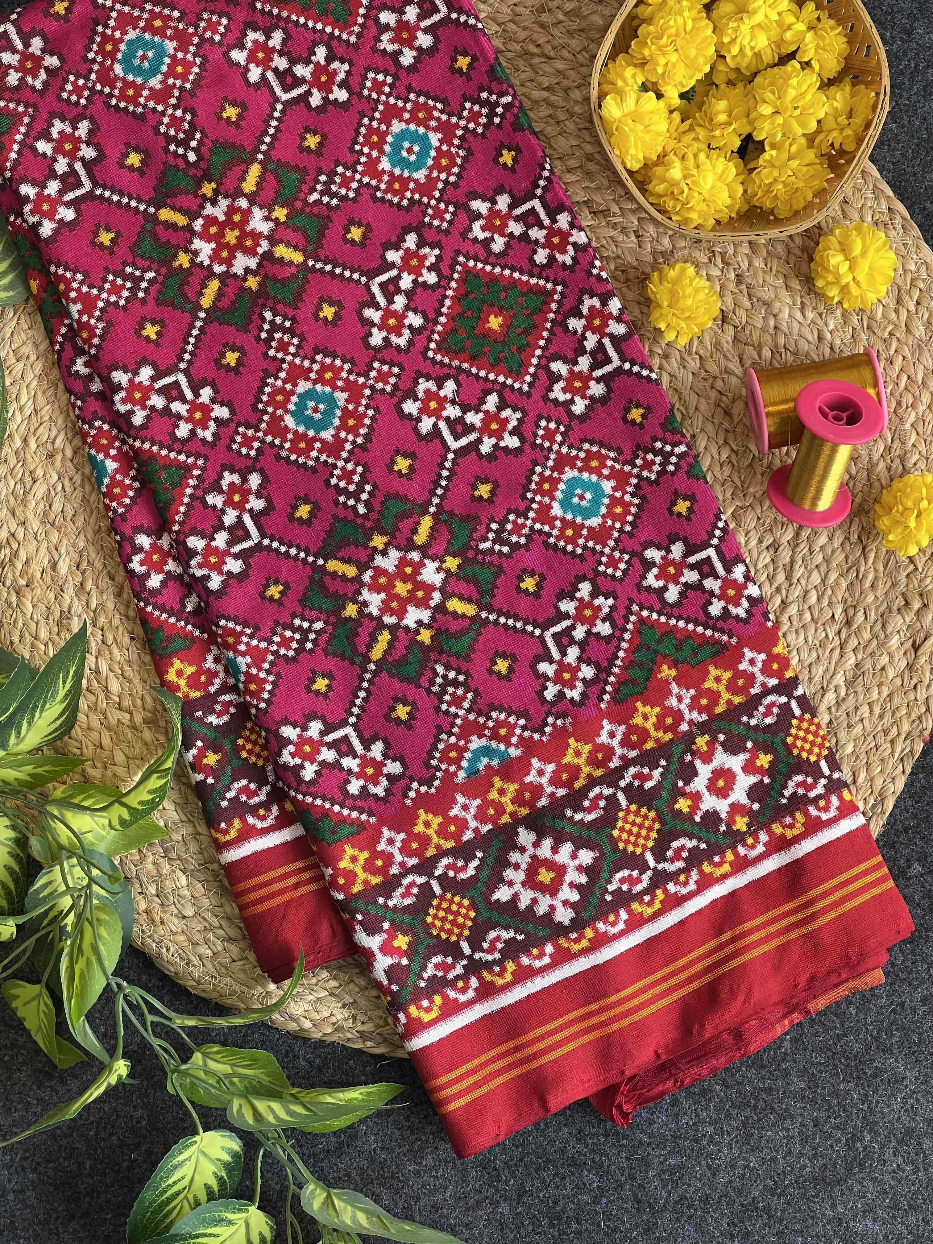 Pink Navratna Handwoven Double Ikat Patola Silk Saree