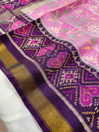 Baby-pink and purple Fancy Design Handwoven Patola Silk Saree