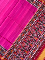 Plain Pink Gala Border With Designer Blouse Handwoven Patola Silk Saree