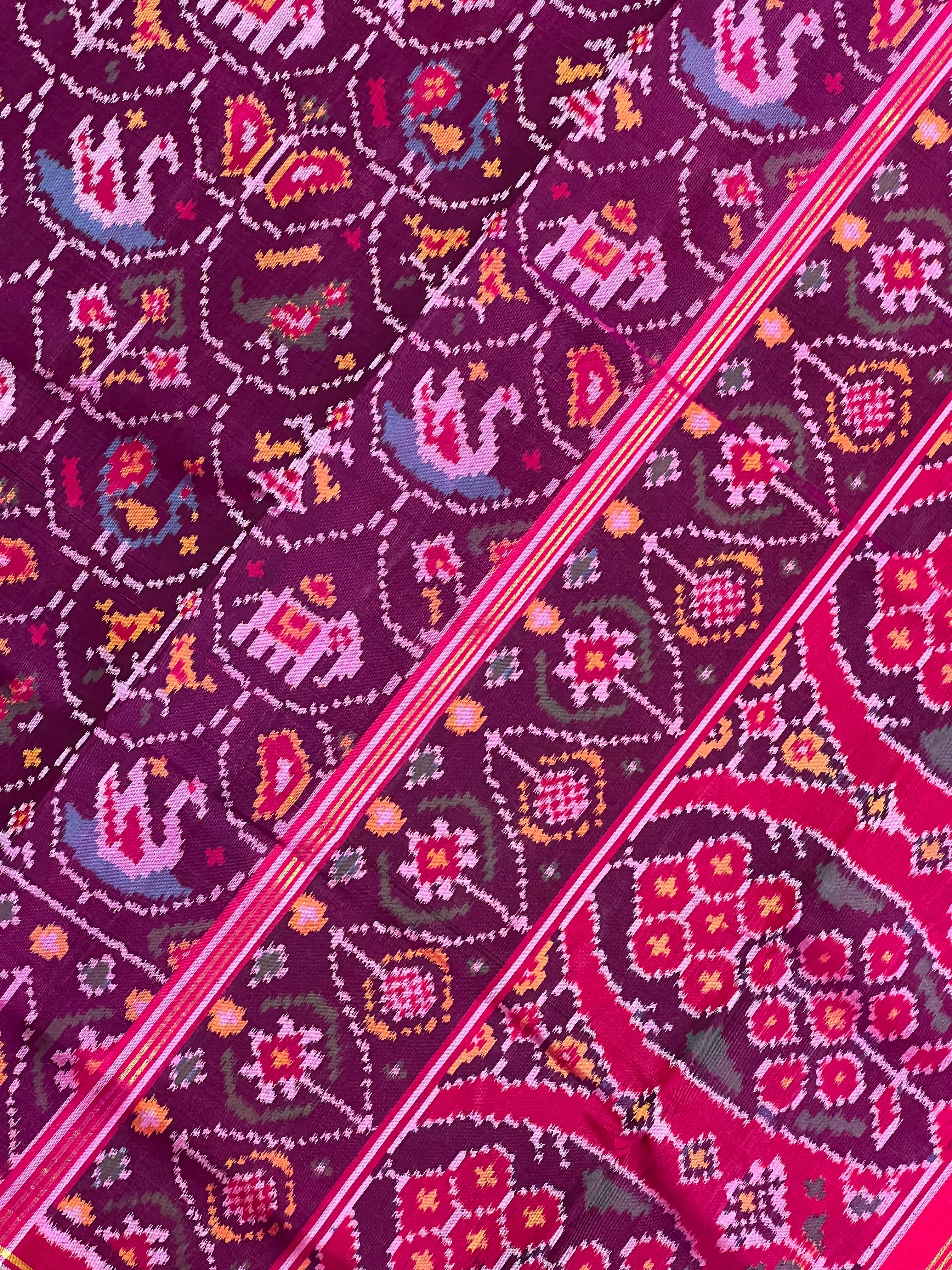 Purple Motif Design Handwoven Patola Silk Saree