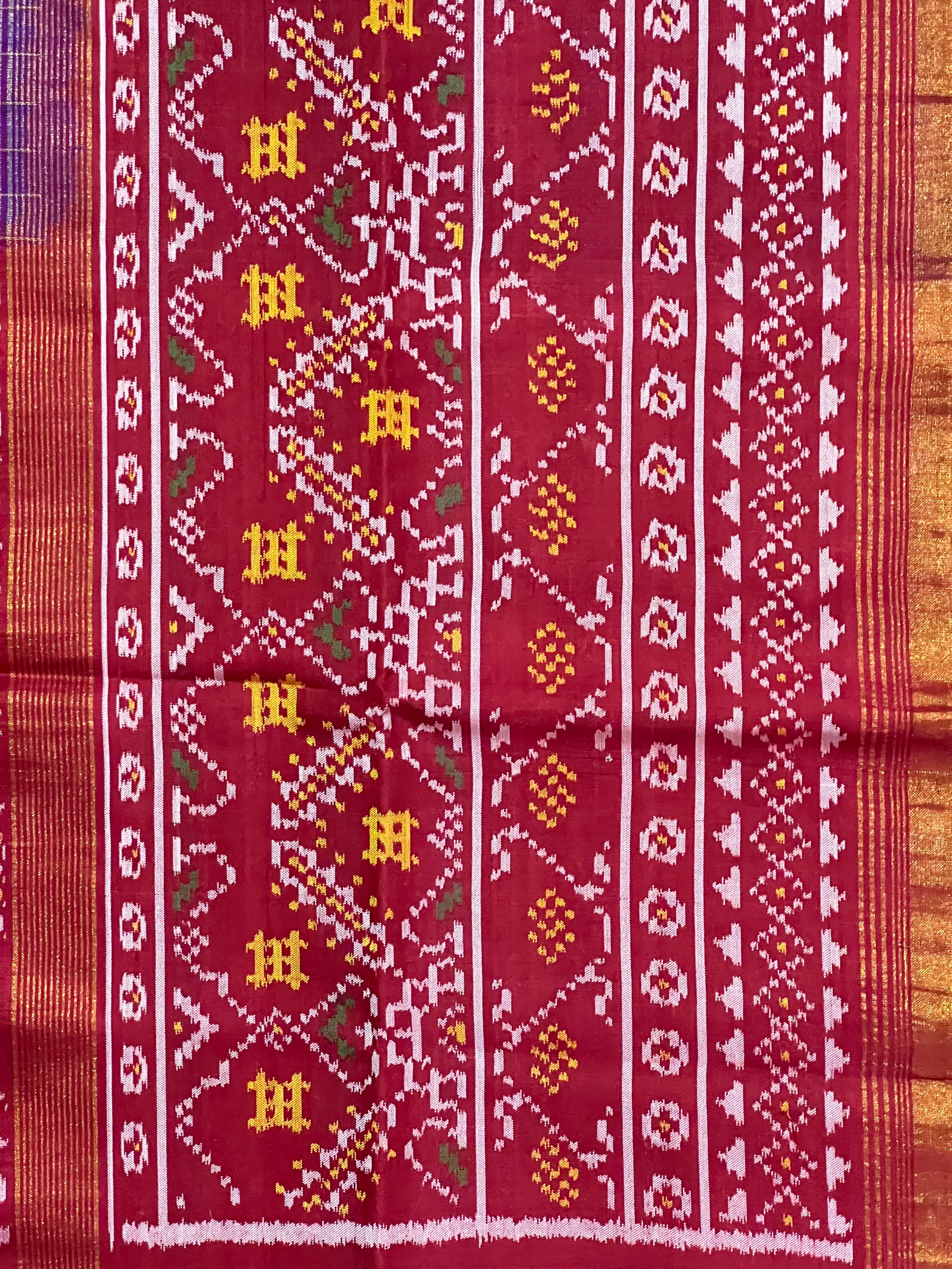 Blue Chex With Skirt Border Handwoven Patola Silk Saree