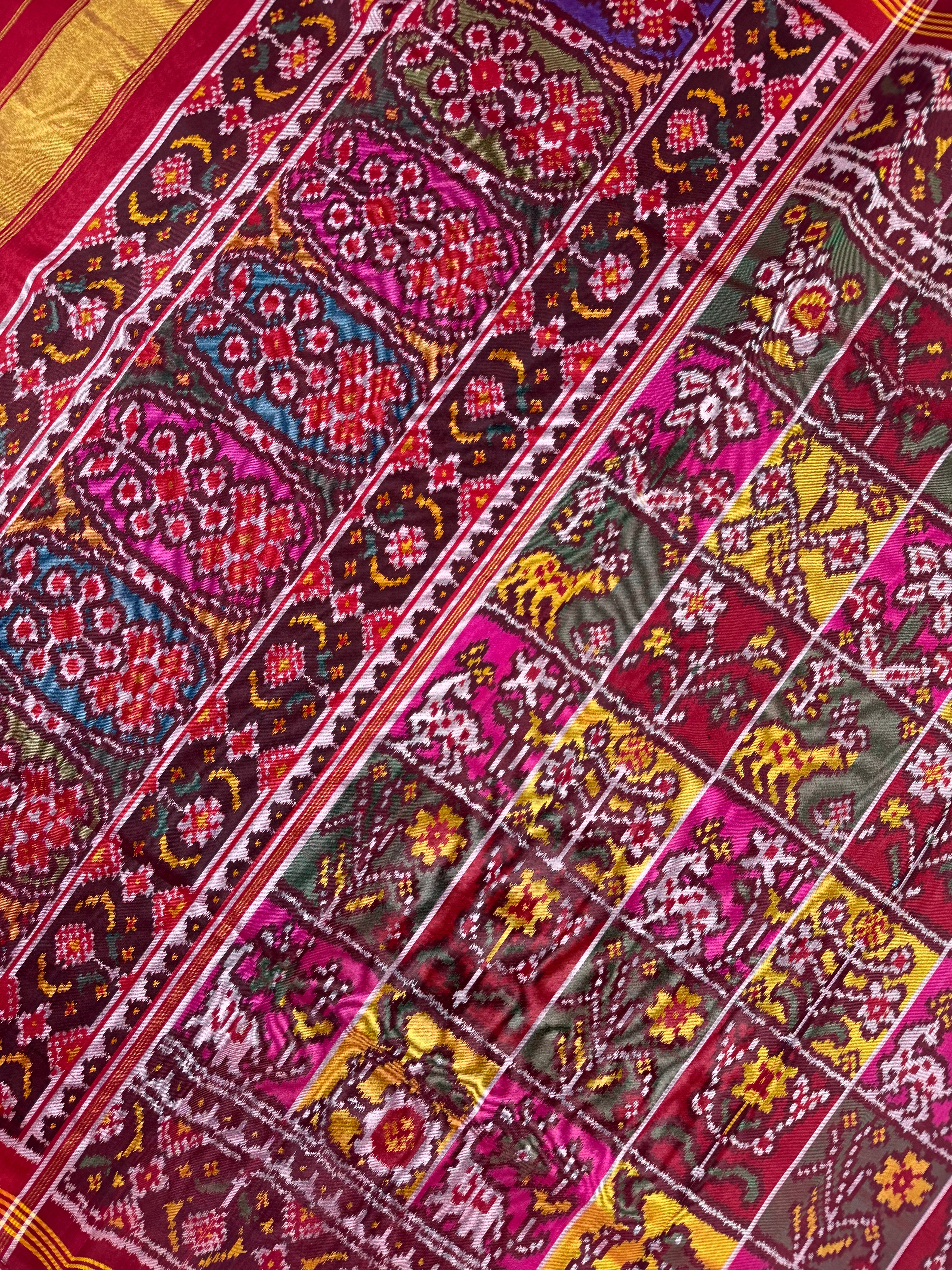 Fancy Design Multi Color Handwoven Patola Silk Saree