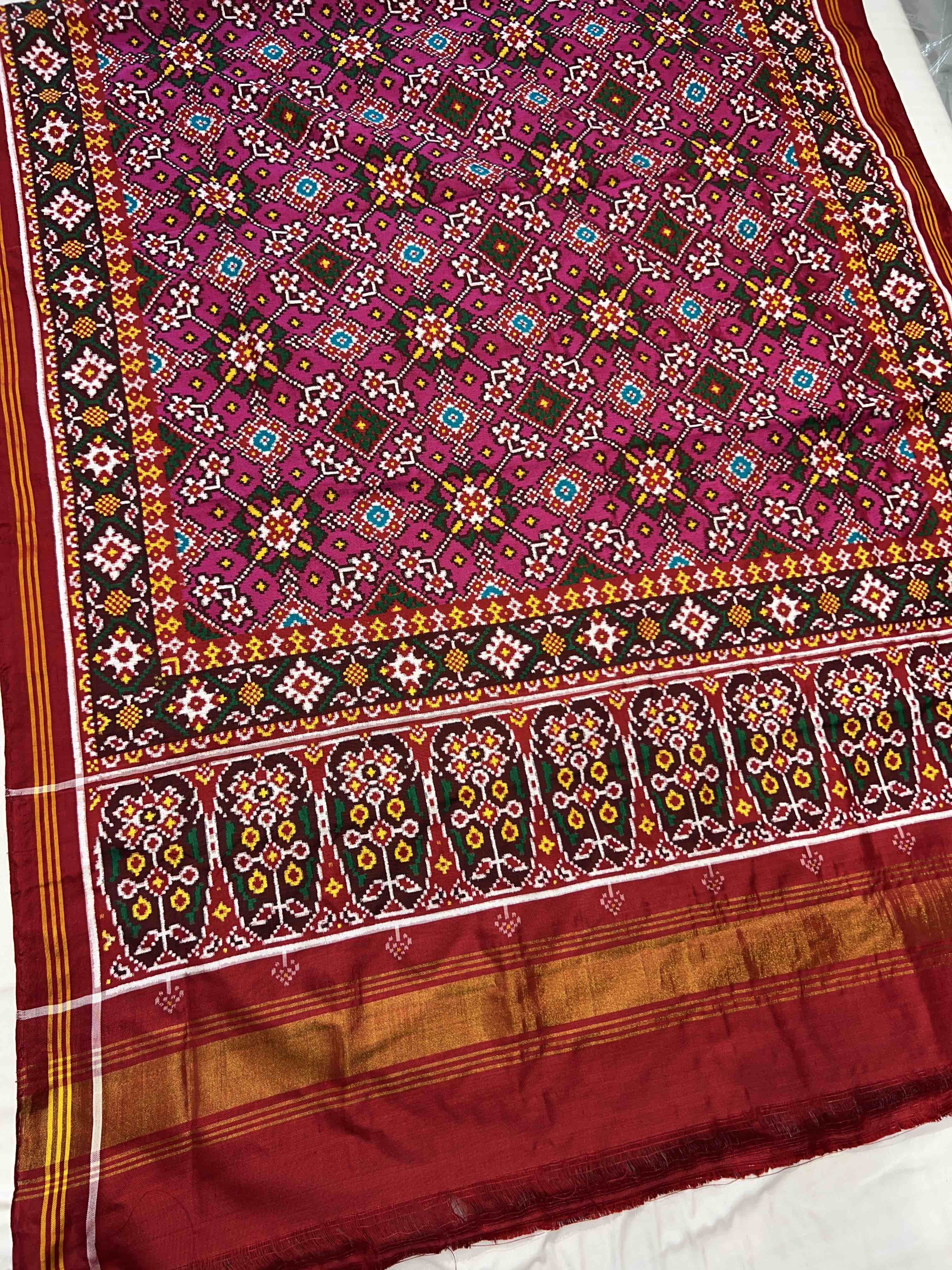 Pink Navratna Handwoven Double Ikat Patola Silk Saree Secondary image