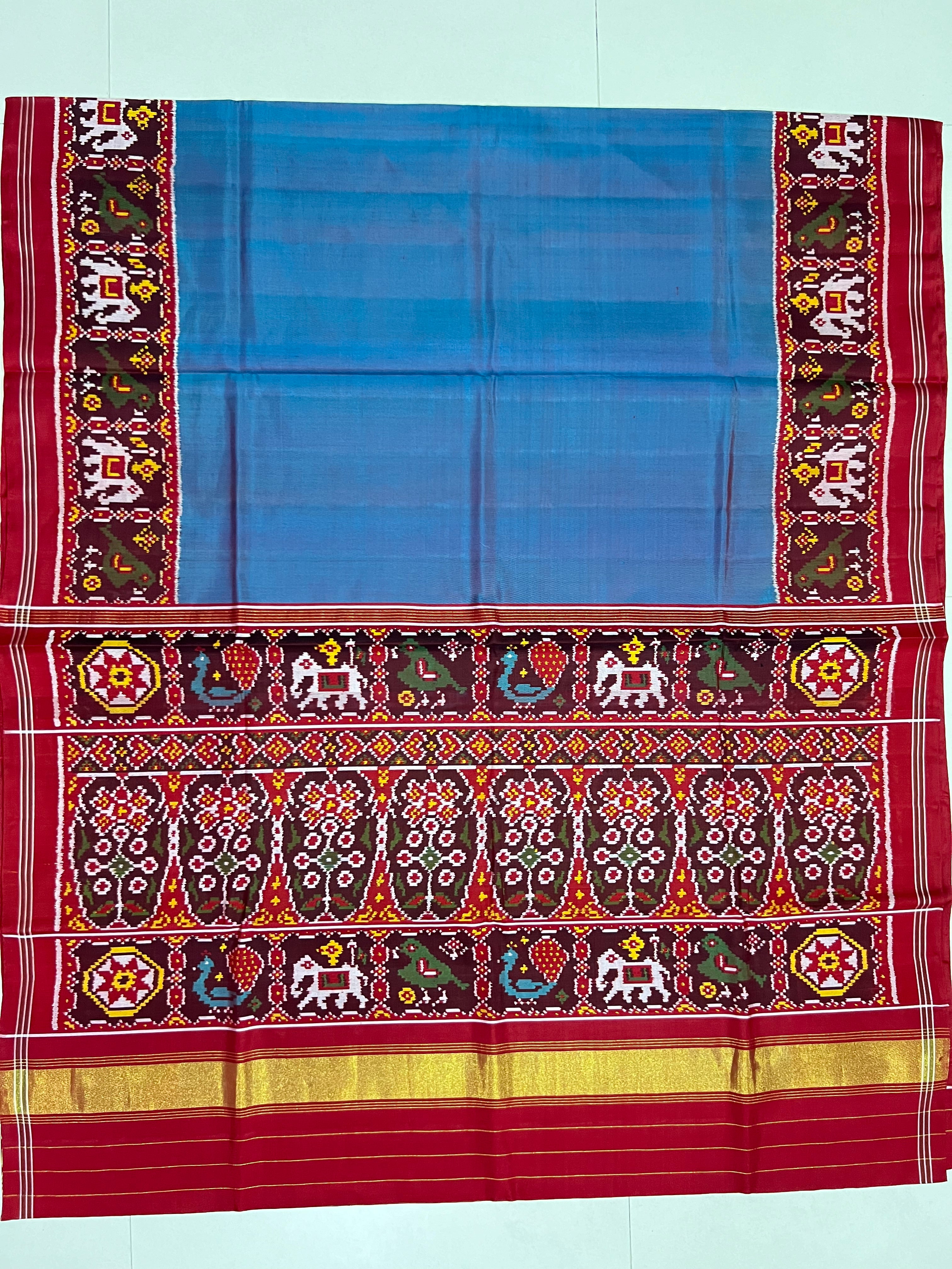 Blue Gala Border With Designer Blouse Handwoven Patola Silk Saree