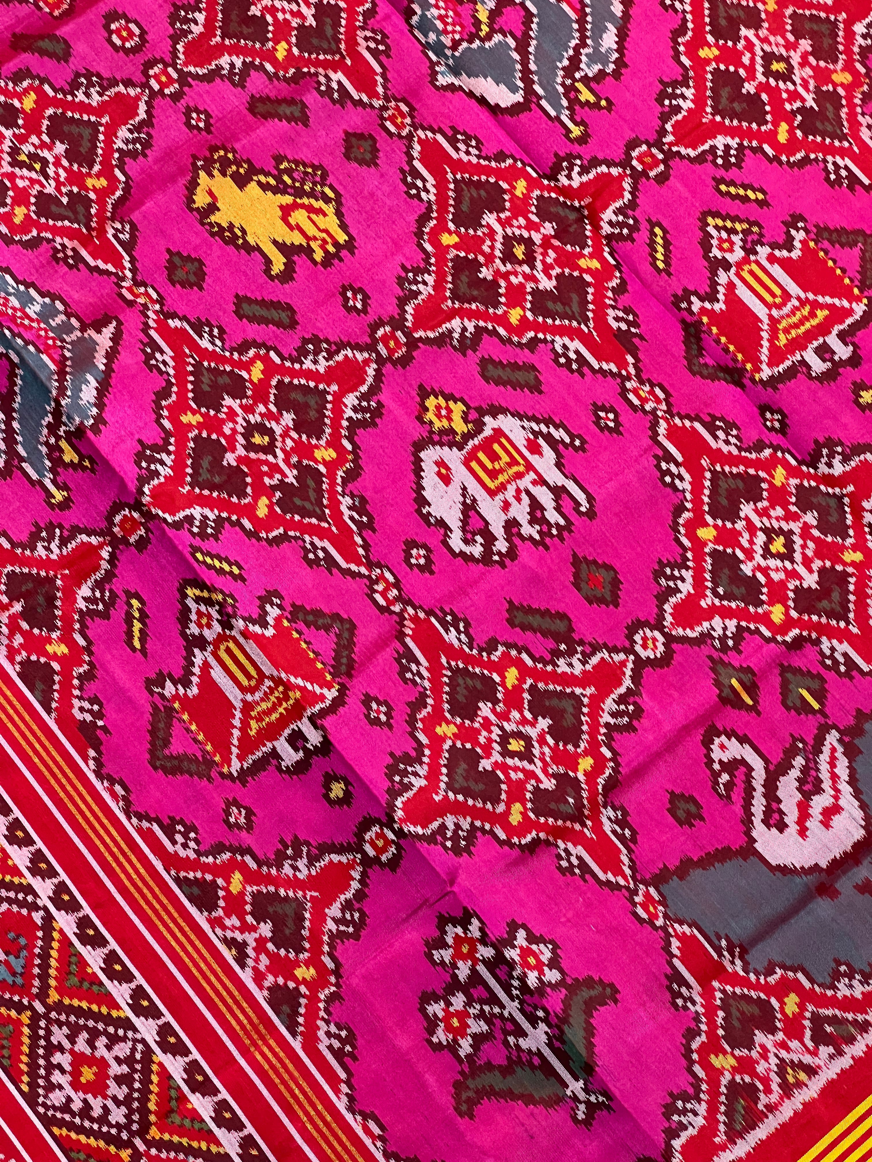 Pink Color Motif Design Handwoven Patola Silk Saree