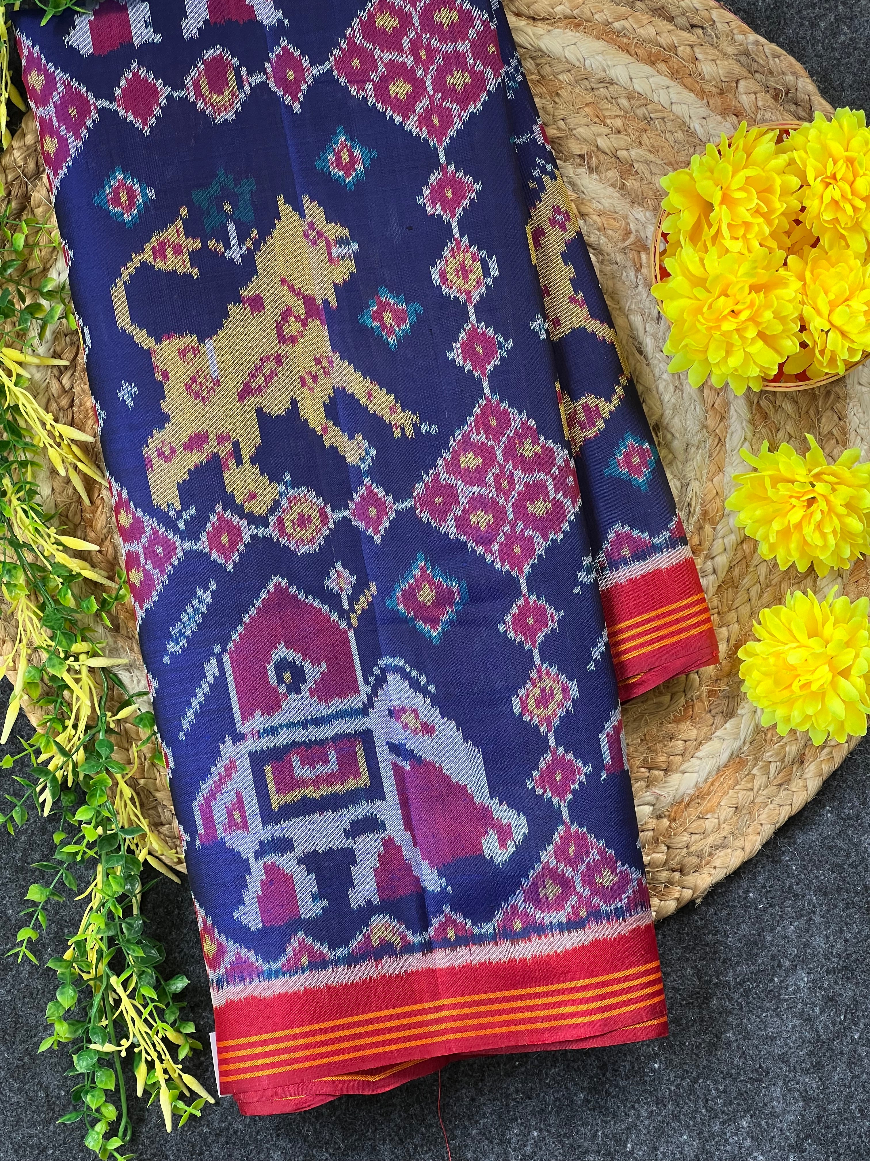 Cheetah and Elephant Handwoven Patola Silk Saree