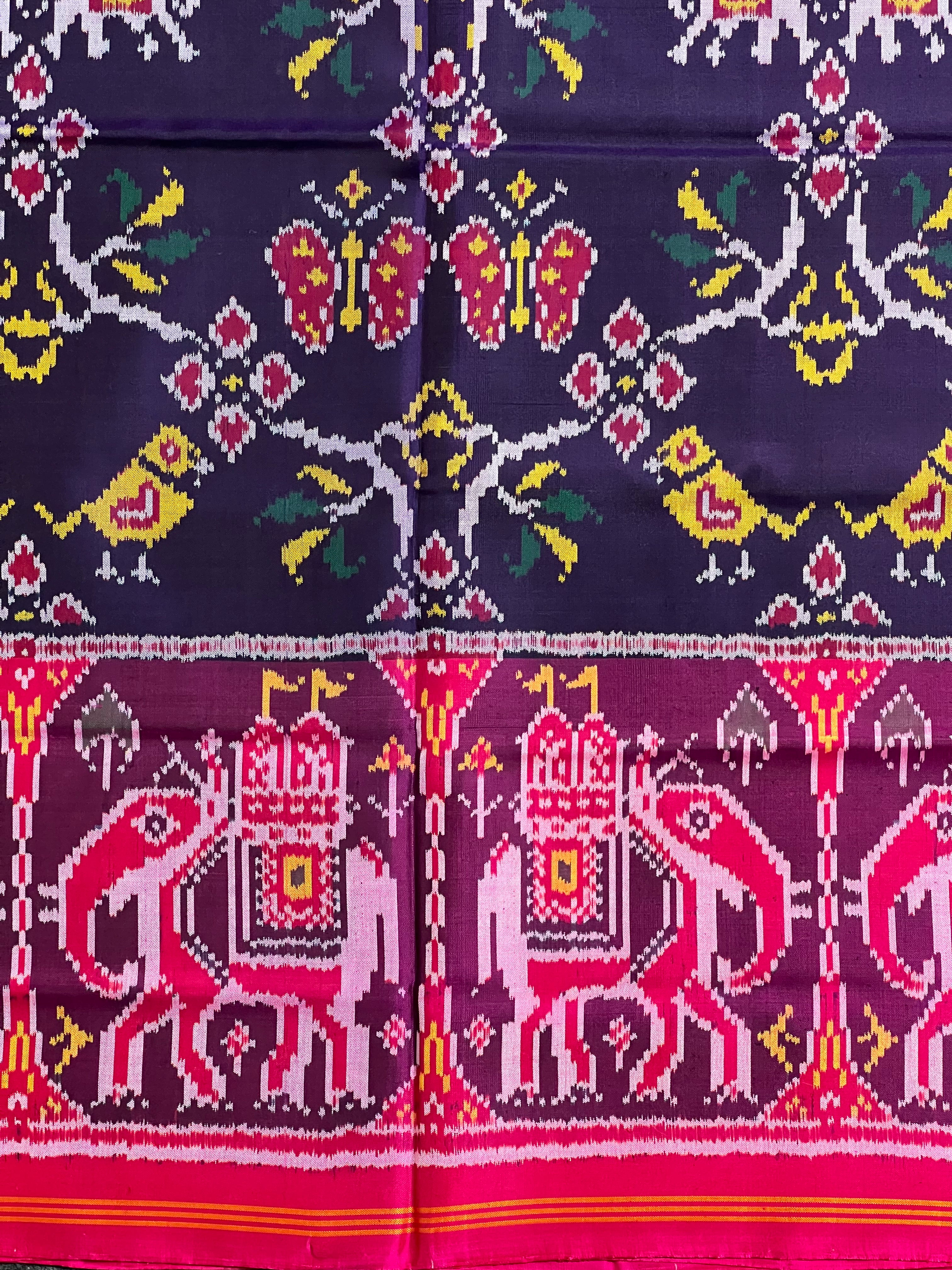 Skirt Border With Elephant Handwoven Patola Silk Saree