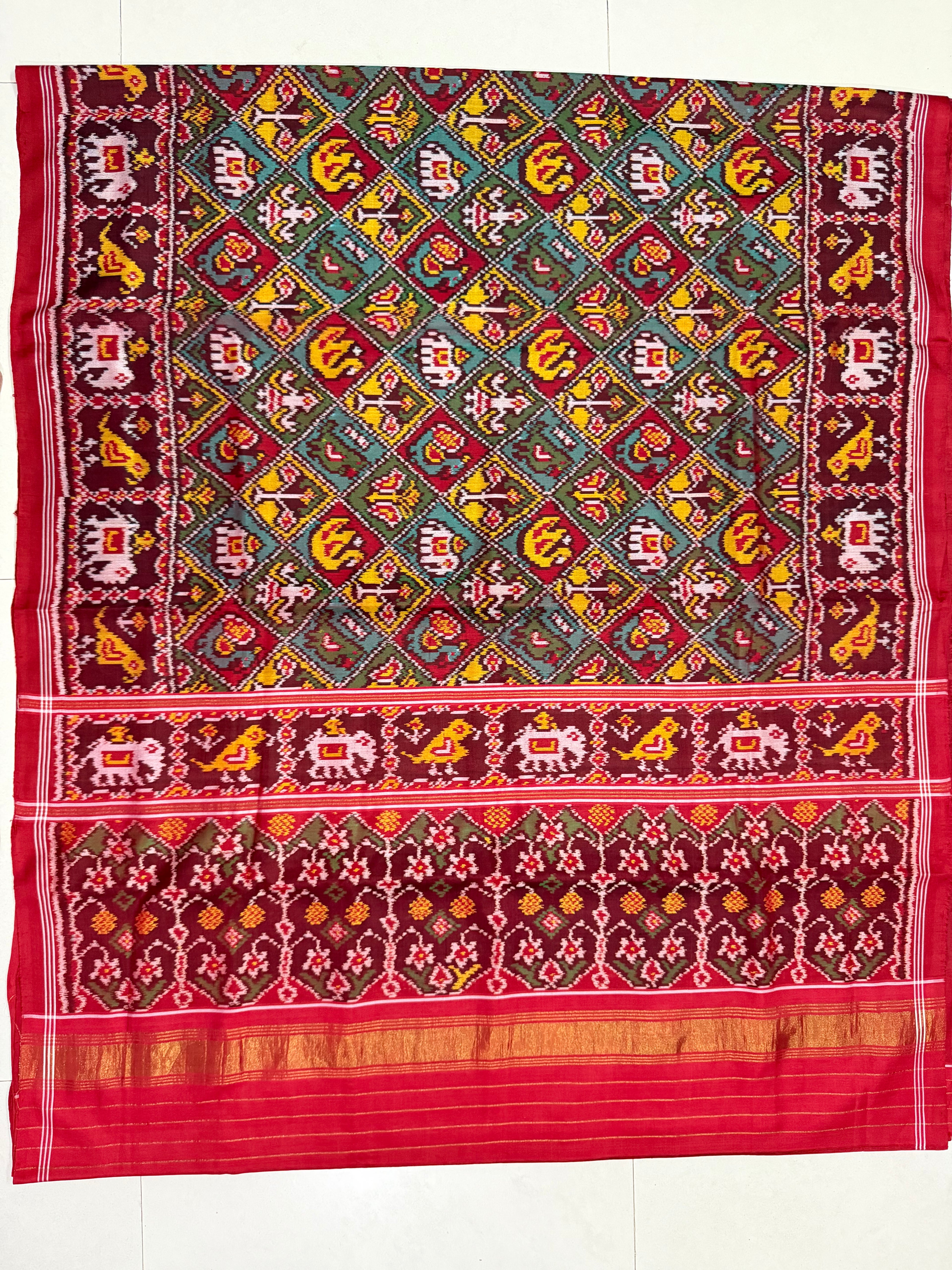 Multicolor Motif Design Handwoven Patola Silk Saree